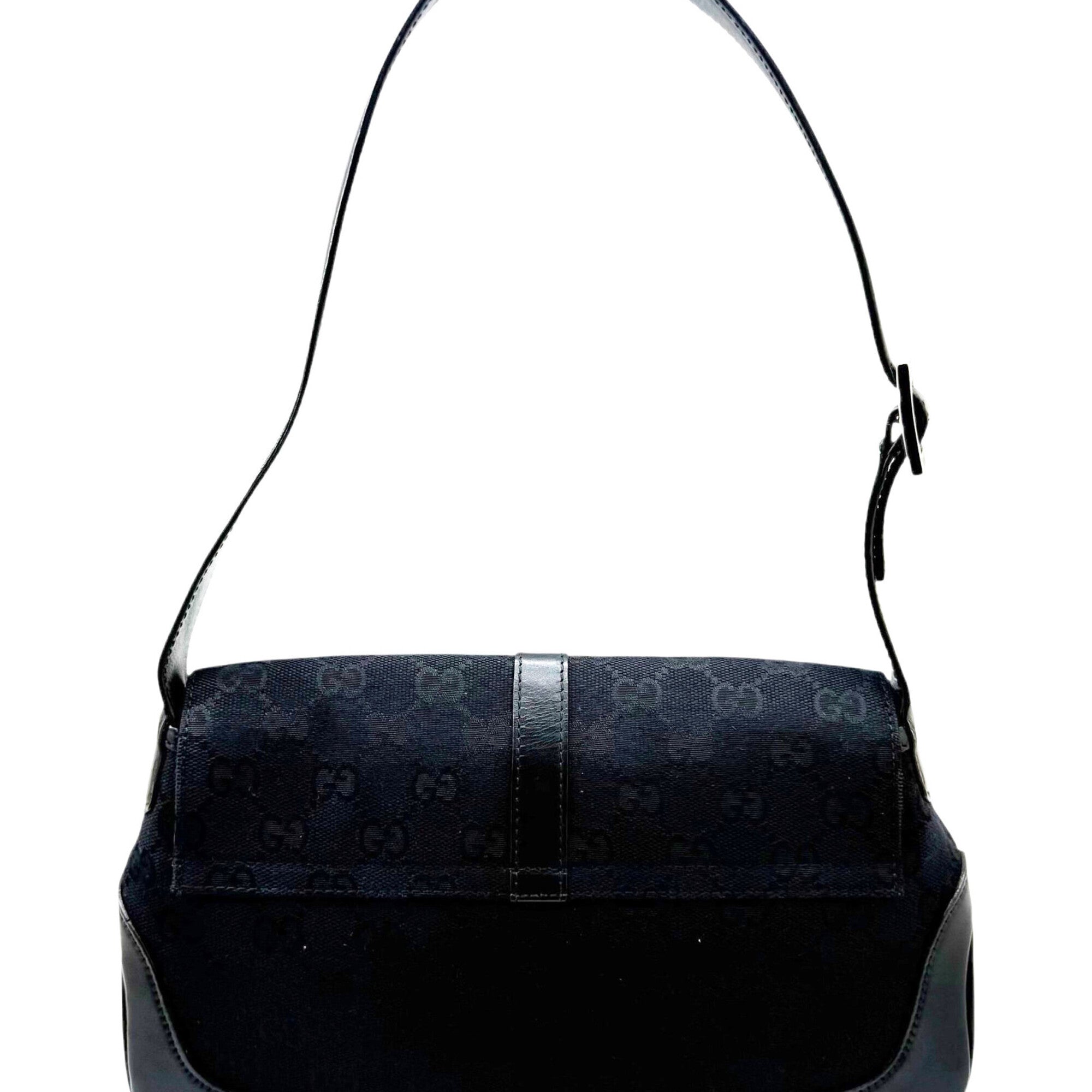 Gucci Gg Canvas Black Gg Canvas Leather Handbag Shoulder Bag (Pre-Owned)