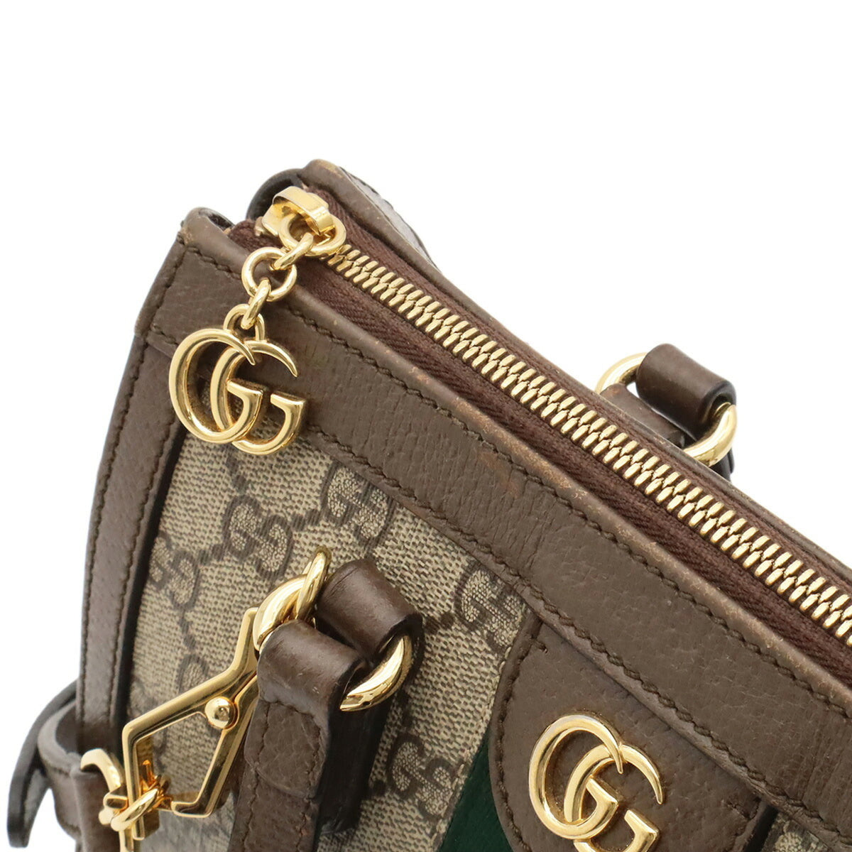 Gucci Beige Green Red Color Gg Supreme Leather Handbag Shoulder Bag Tote Bag (Pre-Owned)