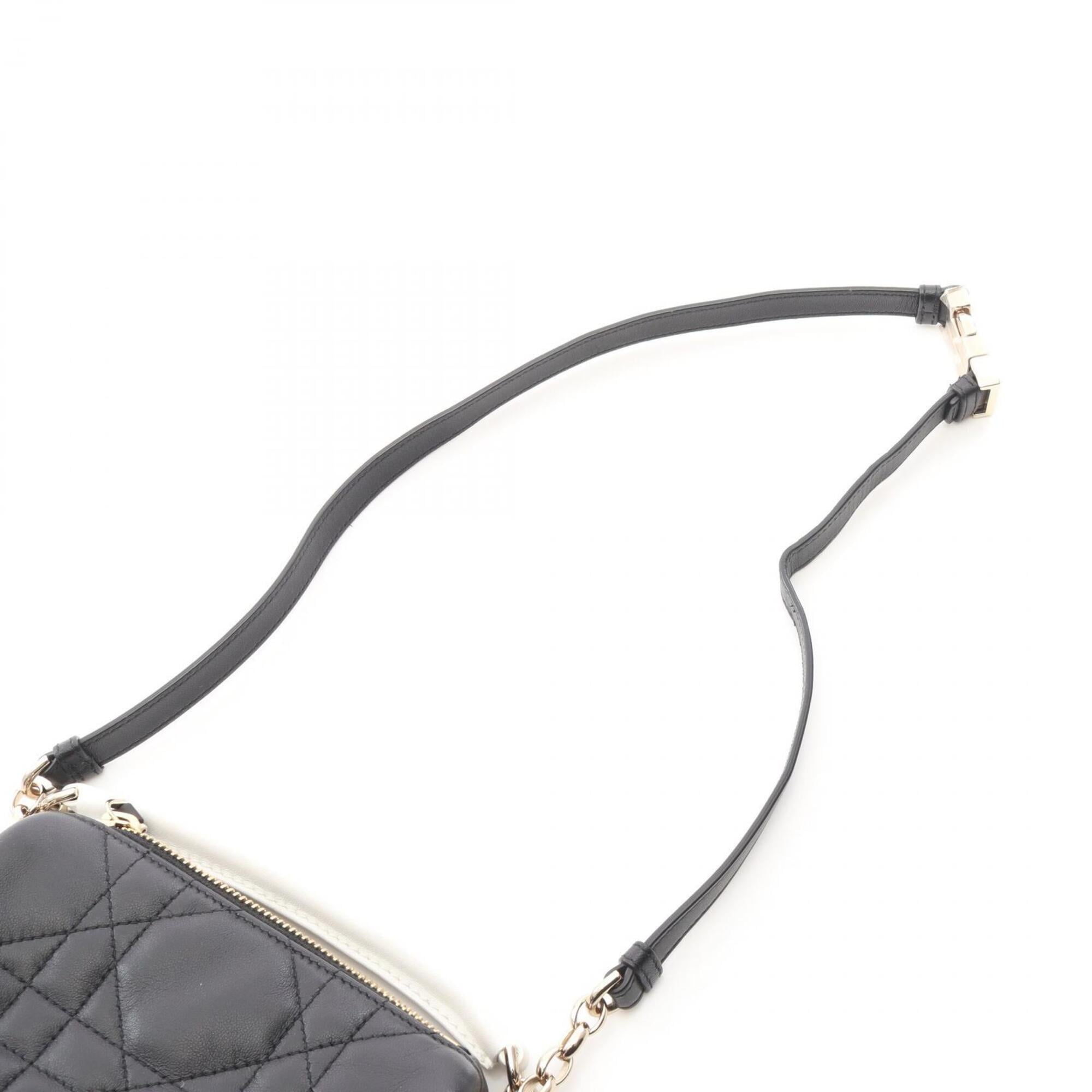 Christian Dior Black White Leather Handbag Shoulder Bag (Pre-Owned)