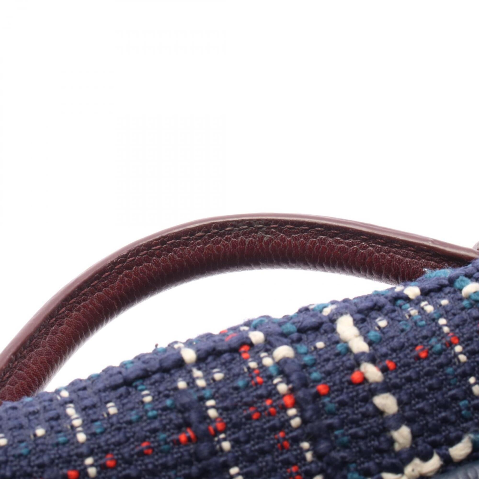Chanel Bordeaux Multi-Color Navy Fabric Leather Handbag Shoulder Bag (Pre-Owned)