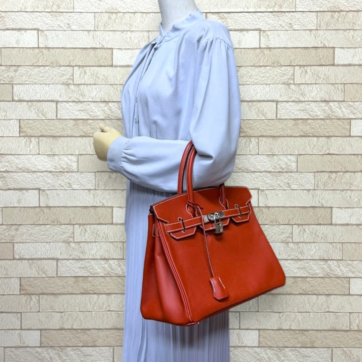 Hermes Orange Sanguine White Epsom Leather Handbag (Pre-Owned)