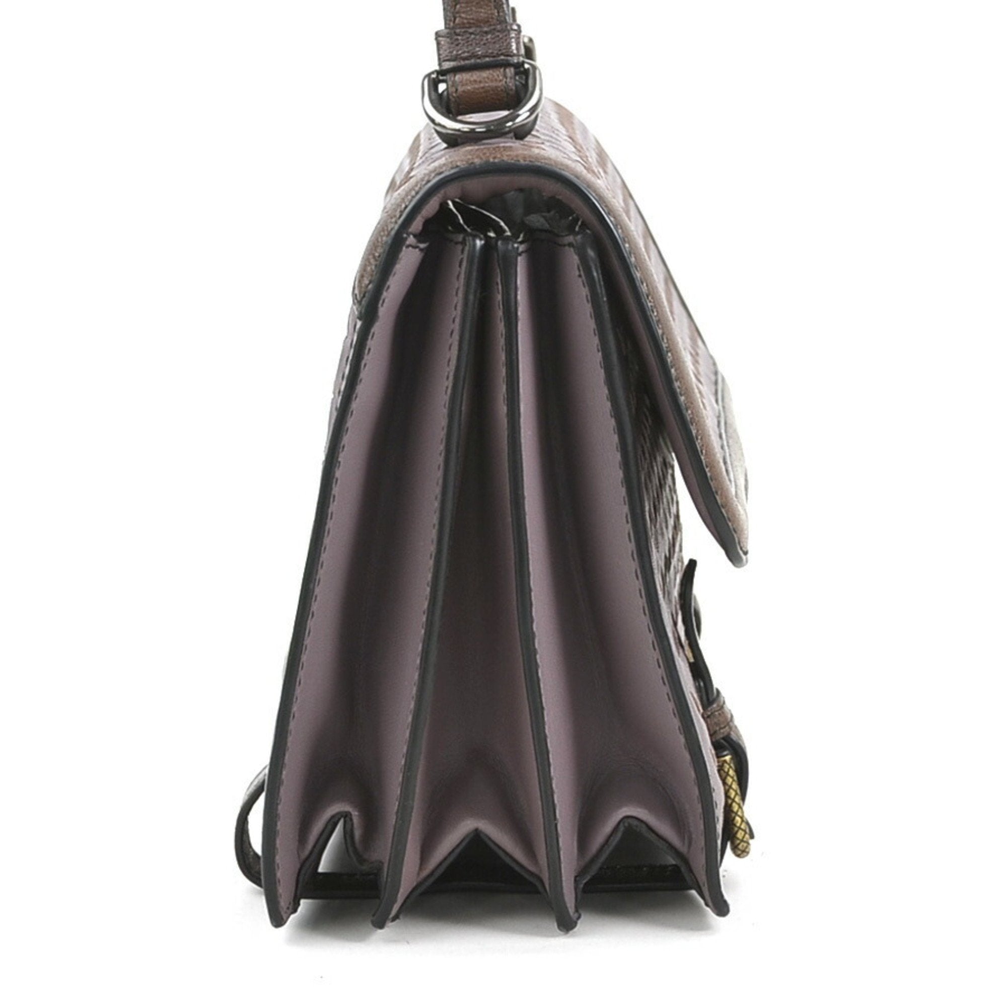Bottega Veneta Intrecciato Purple Brown Leather Shoulder Bag (Pre-Owned)