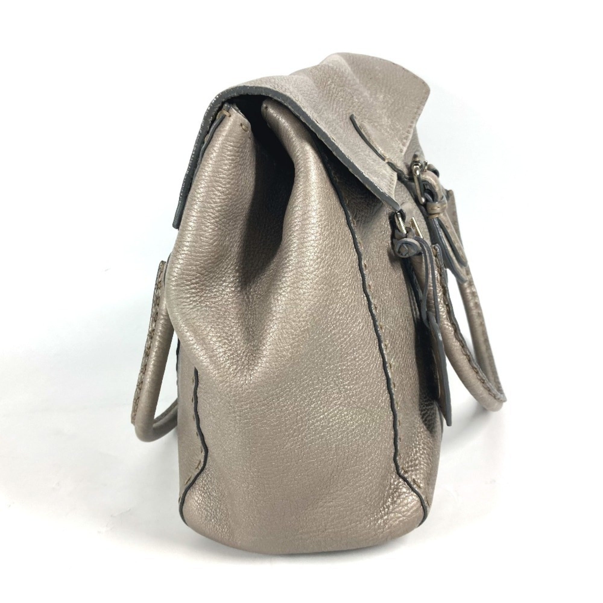 Fendi Gray Leather Shoulder Bag Tote Bag (Pre-Owned)