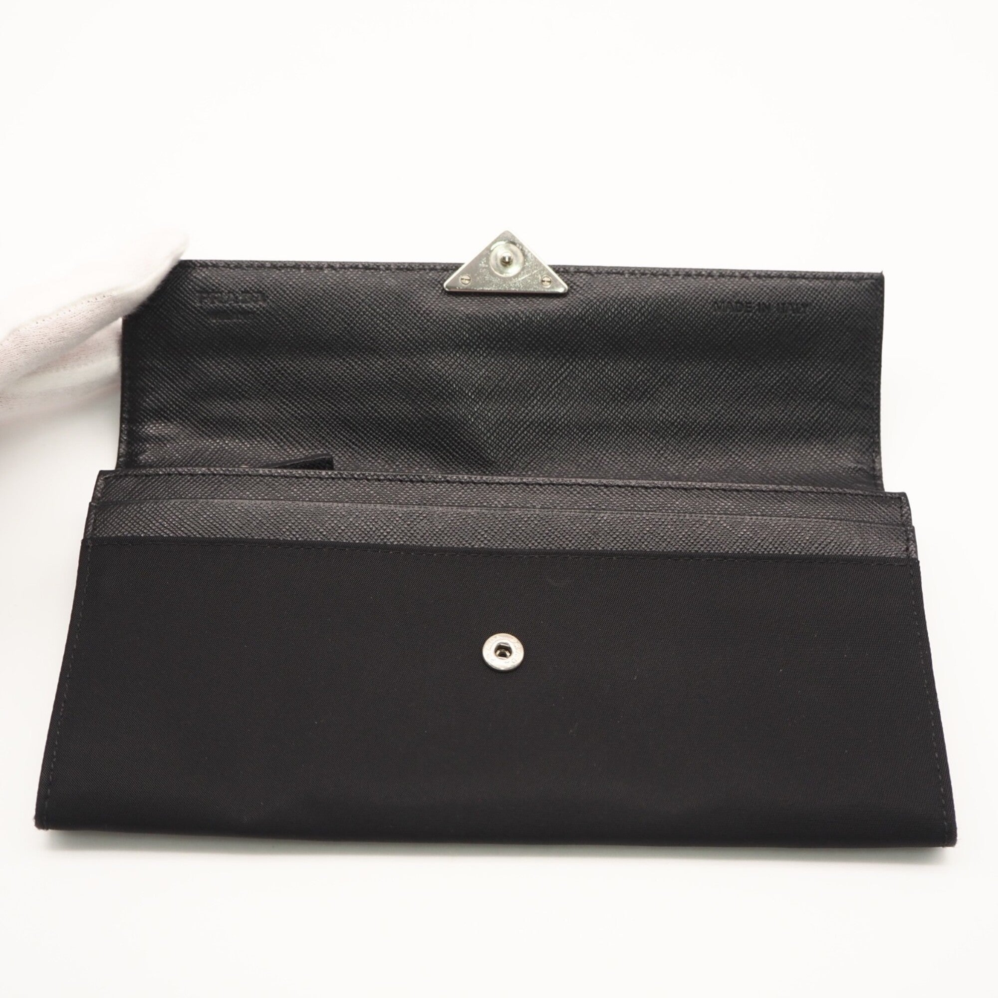 Prada Saffiano Black Nylon Saffiano Long Wallet (Bi-Fold) (Pre-Owned)