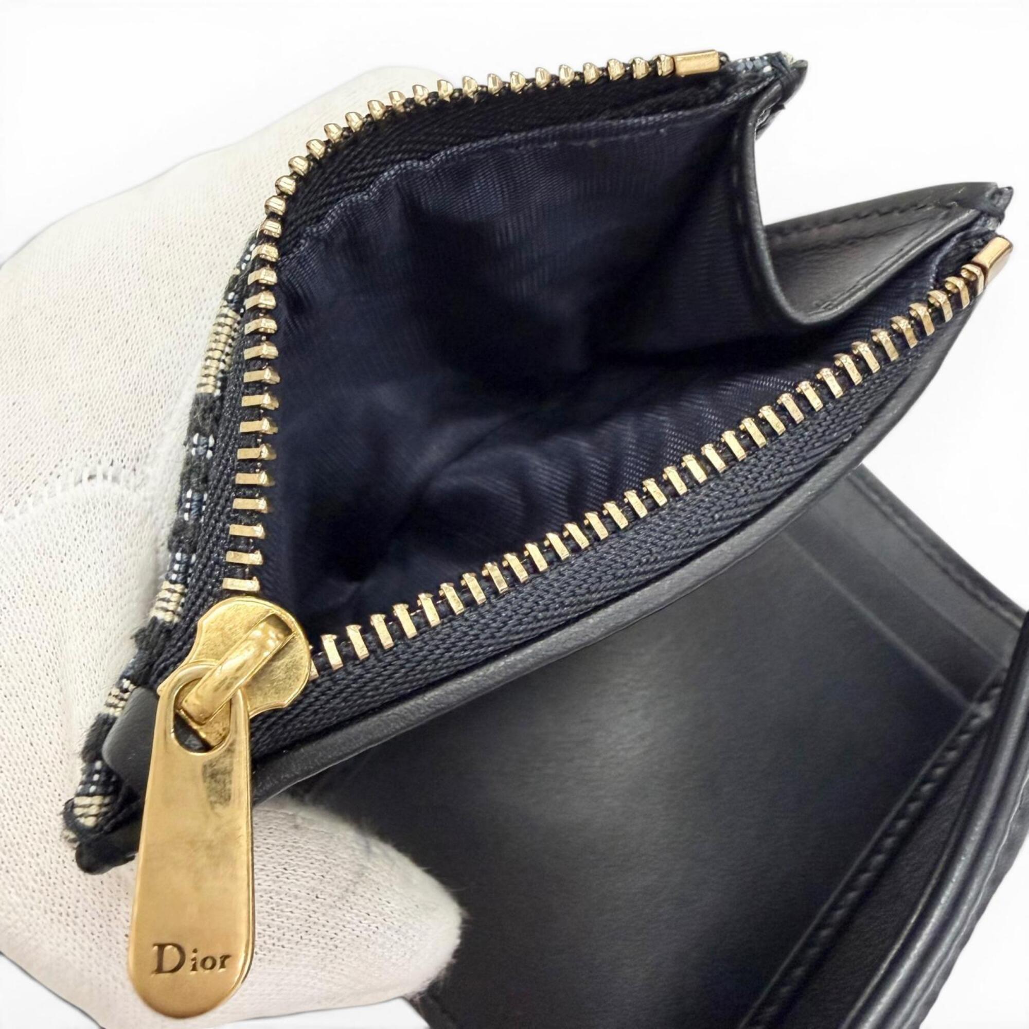 Christian Dior Navy Cotton Leather Wallet (Tri-Fold) (Pre-Owned)