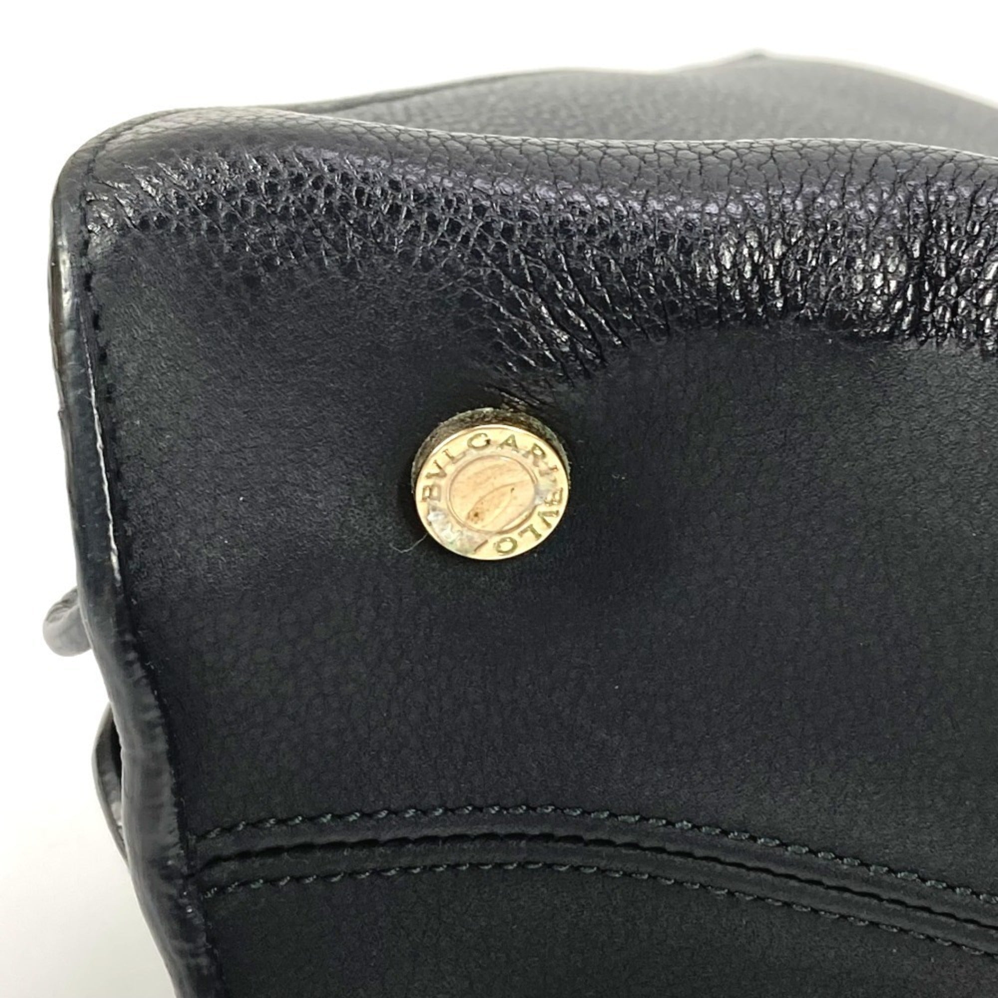 Bvlgari Black Leather Shoulder Bag Tote Bag (Pre-Owned)