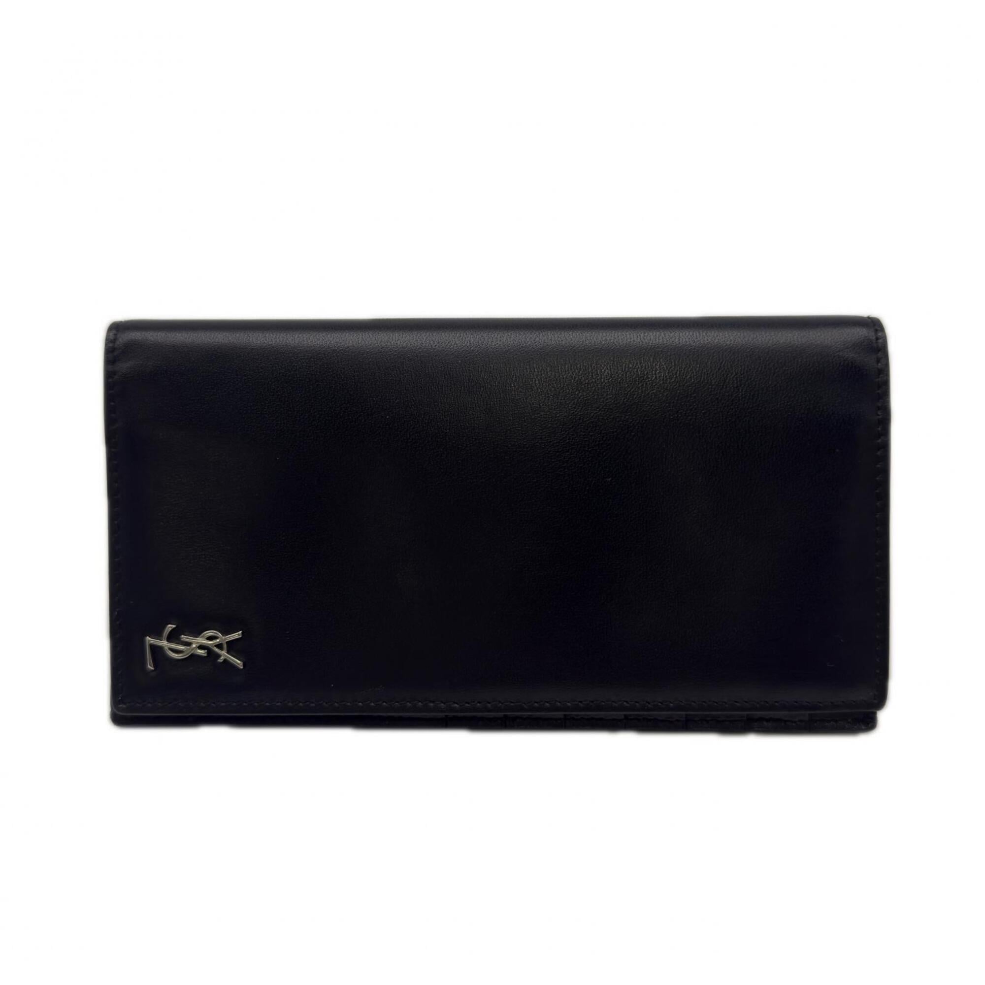 Yves Saint Laurent Black Leather Long Wallet (Bi-Fold) (Pre-Owned)