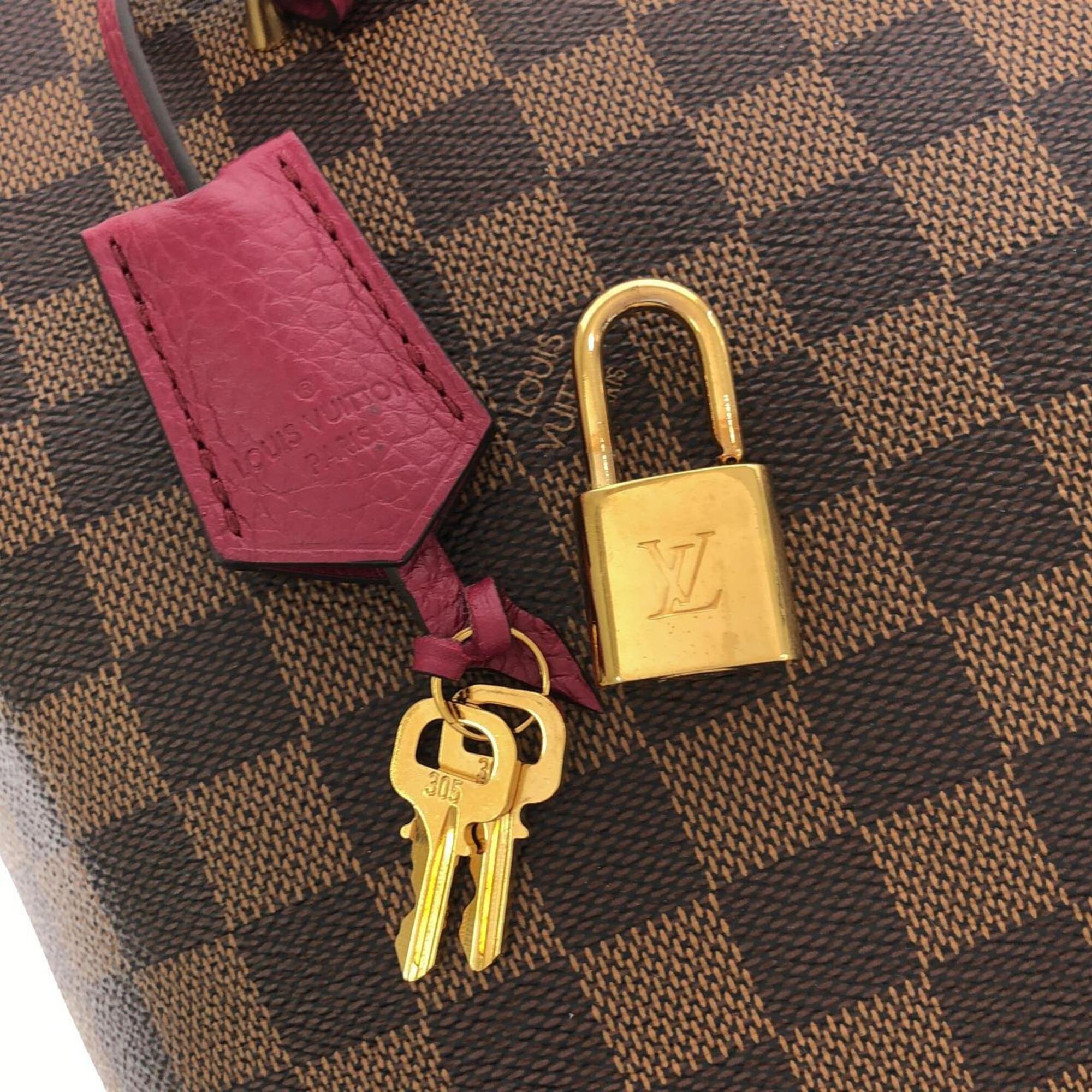 Louis Vuitton Ebene Fuchsia Coated Canvas Leather Handbag (Pre-Owned)