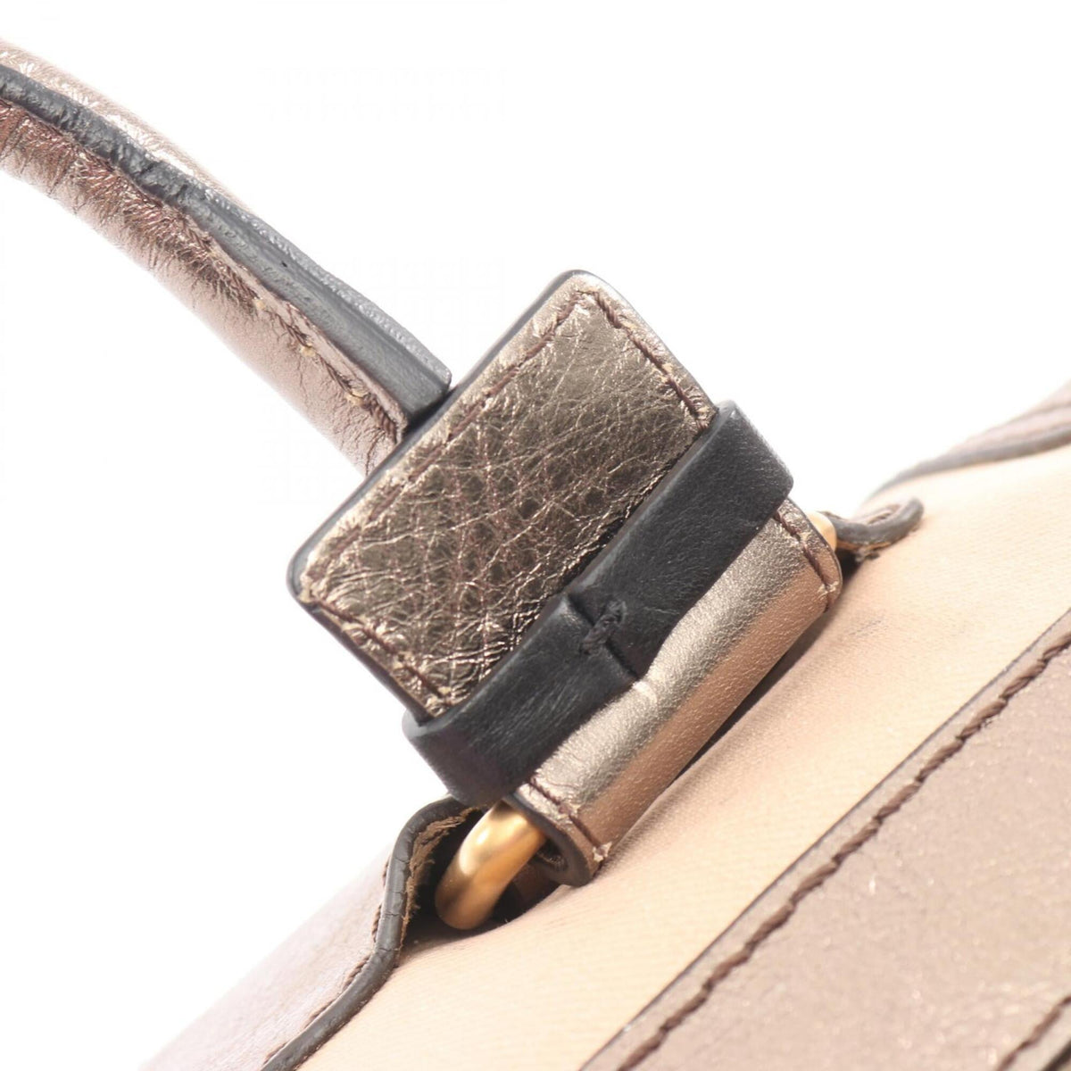 Chloé Khaki Pink Canvas Leather Boston Bag Handbag (Pre-Owned)