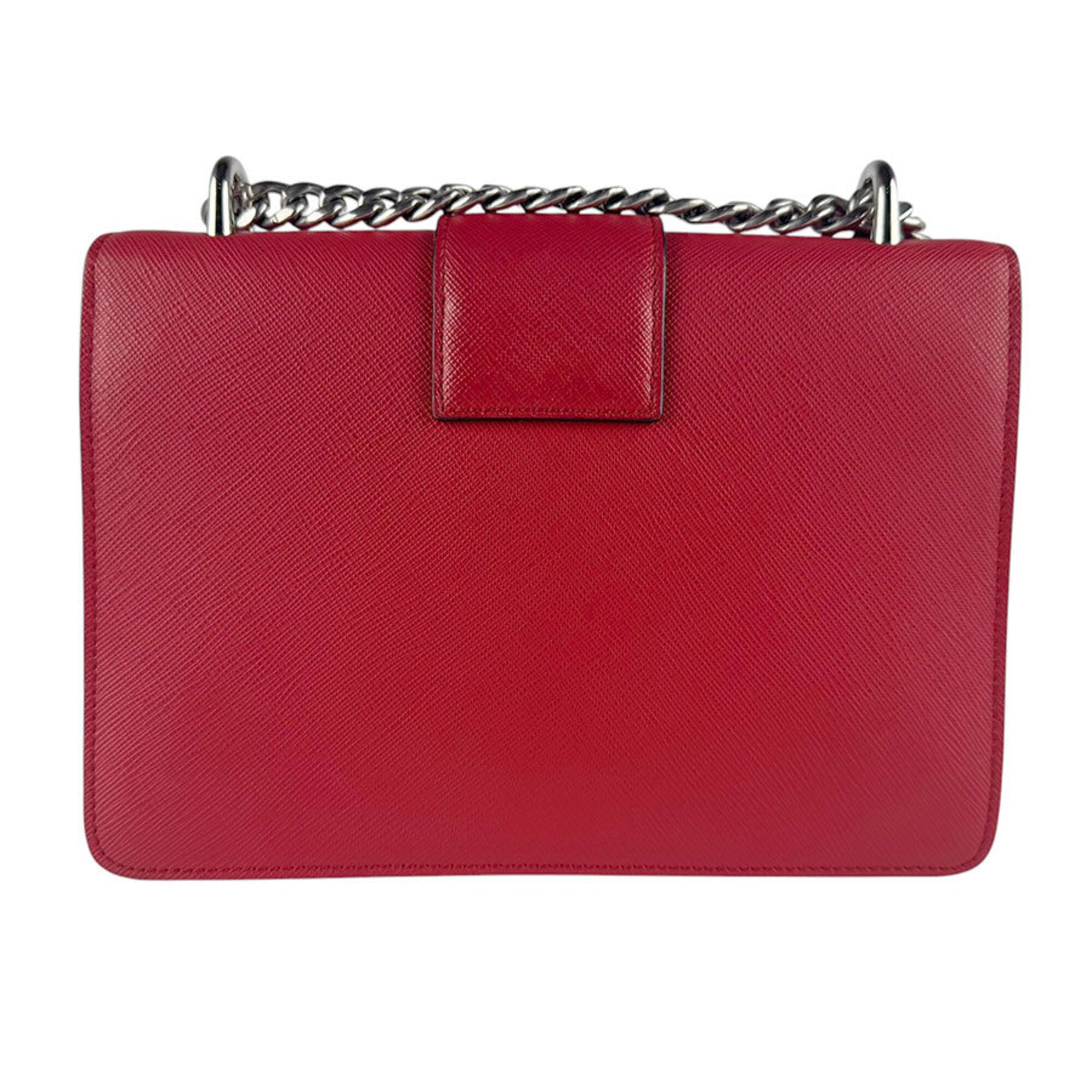 Prada Red Color Leather Shoulder Bag (Pre-Owned)