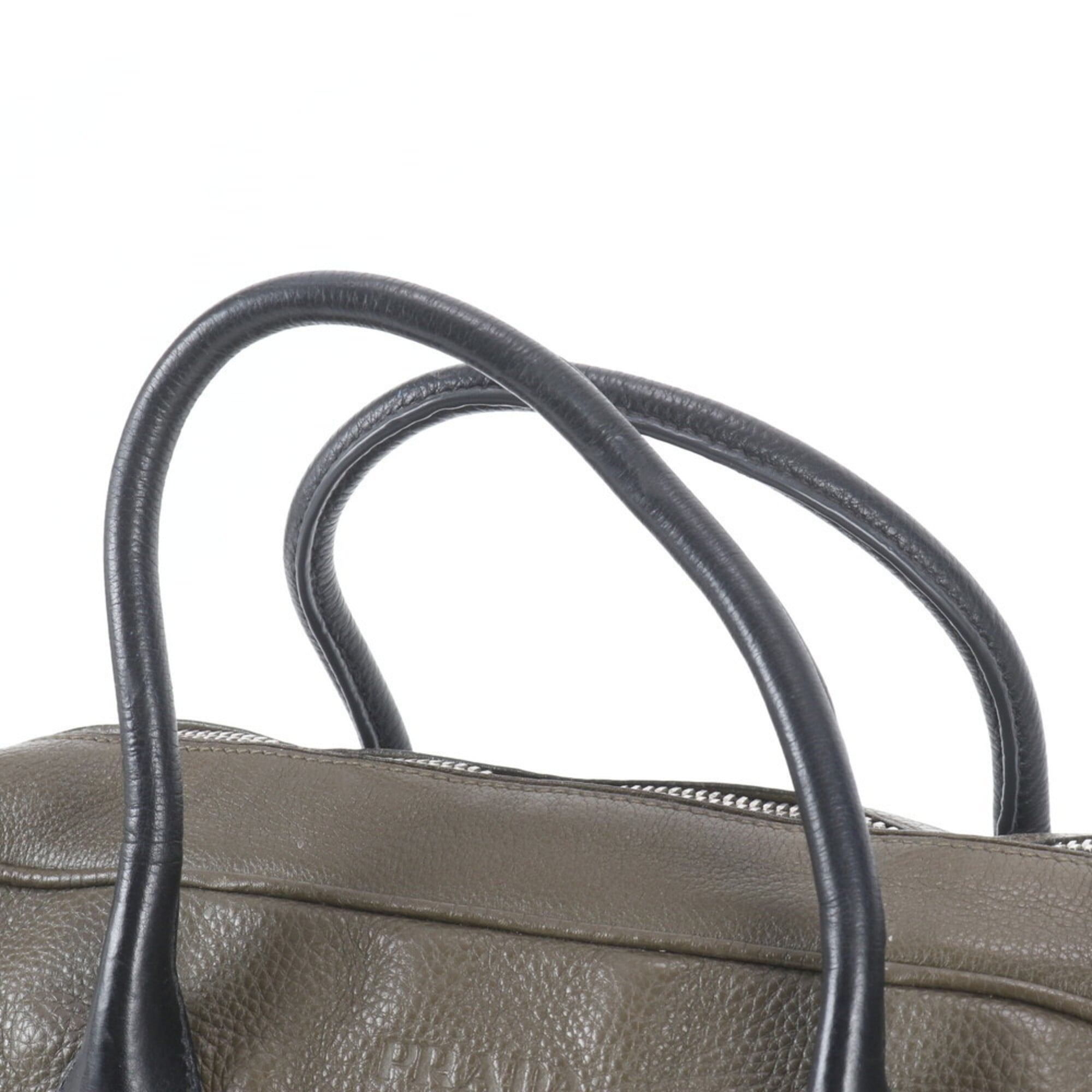 Prada Black Green Khaki Leather Briefcase Tote Bag (Pre-Owned)