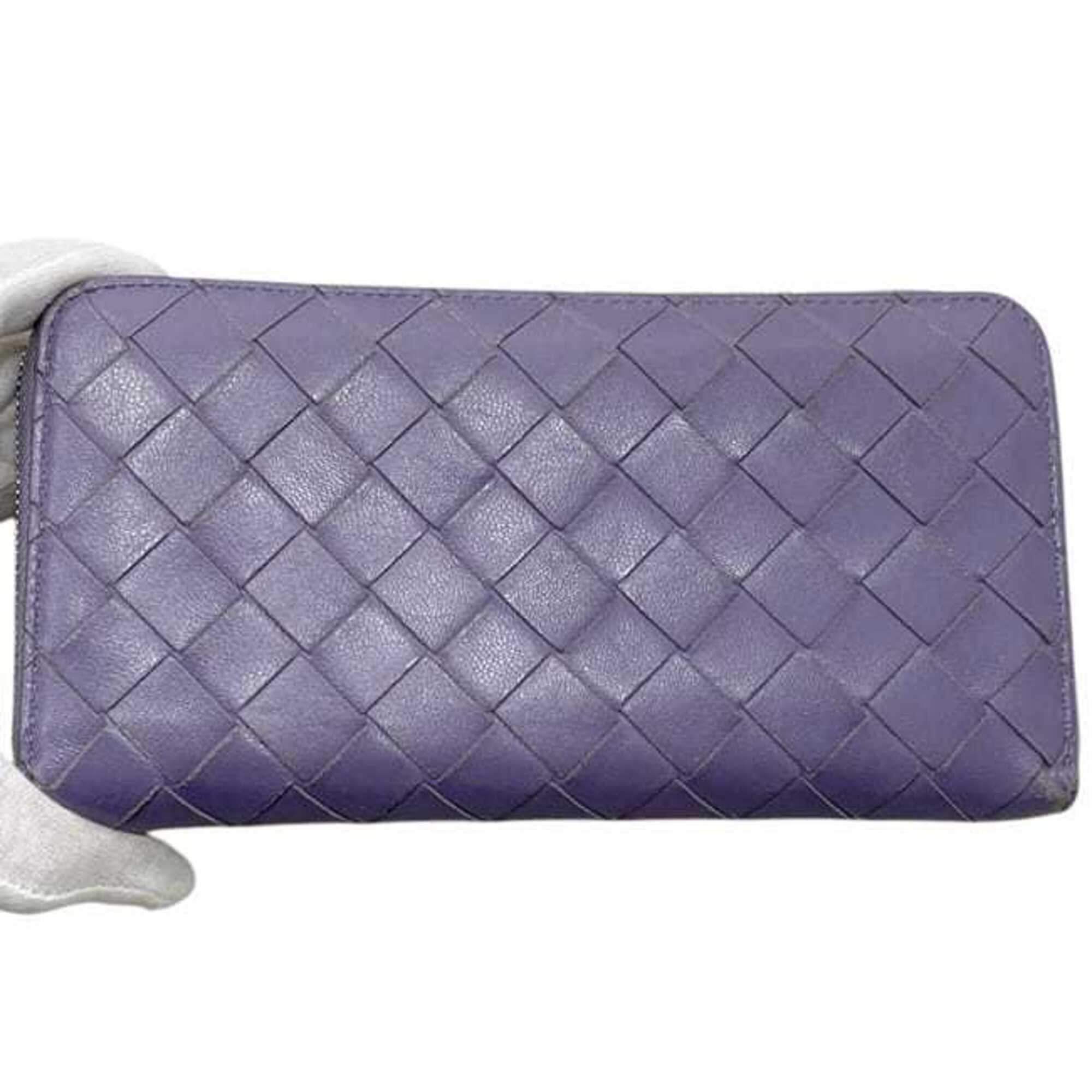 Bottega Veneta Purple Leather Long Wallet (Bi-Fold) (Pre-Owned)