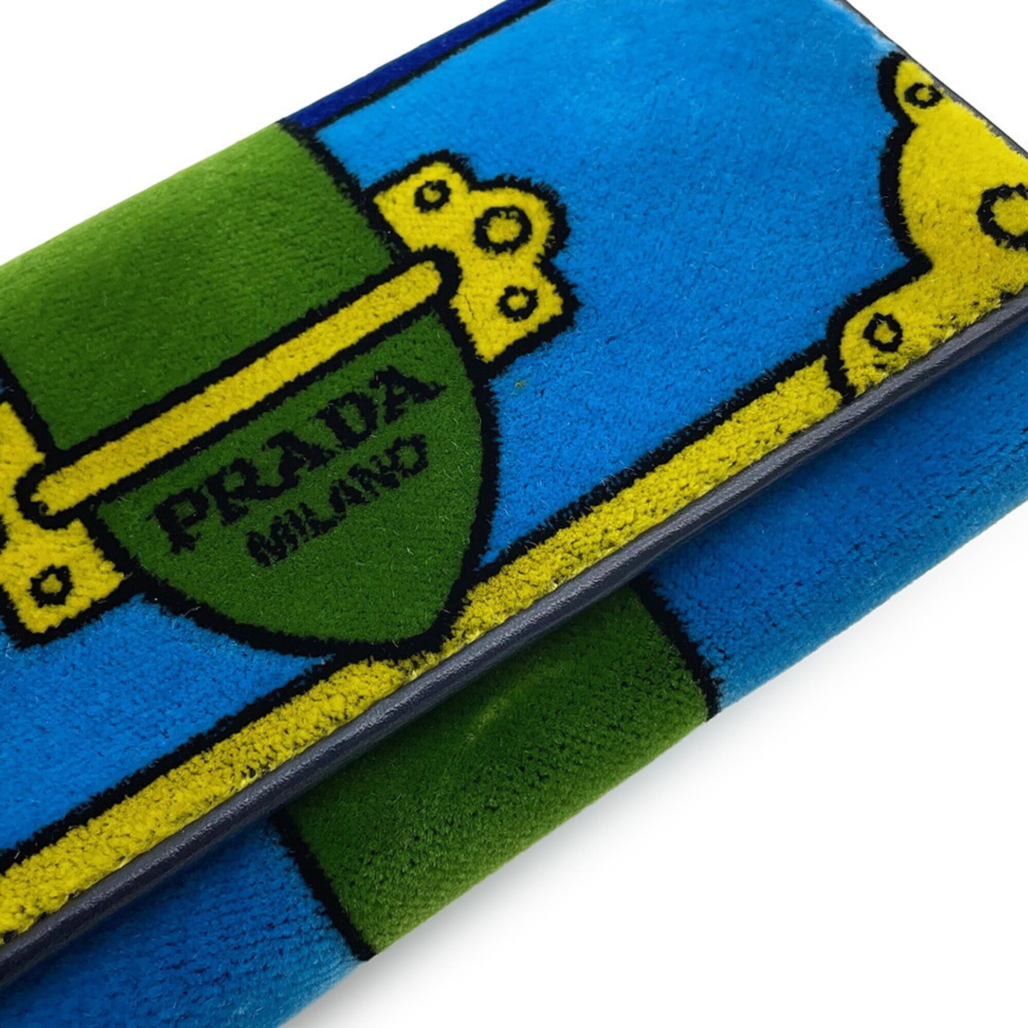 Prada Blue Multi-Color Leather Chain/Shoulder Wallet (Pre-Owned)