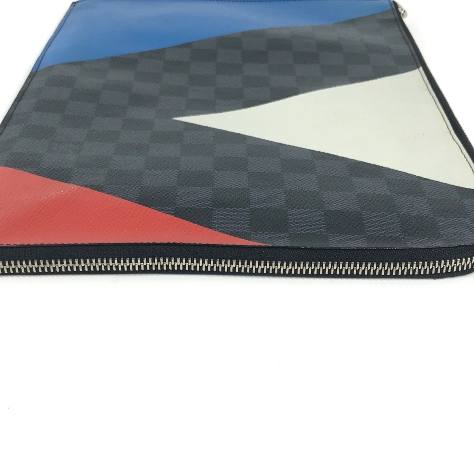 Louis Vuitton Black Red Color White Damier Graphite Clutch Bag Pochette Pouch (Pre-Owned)