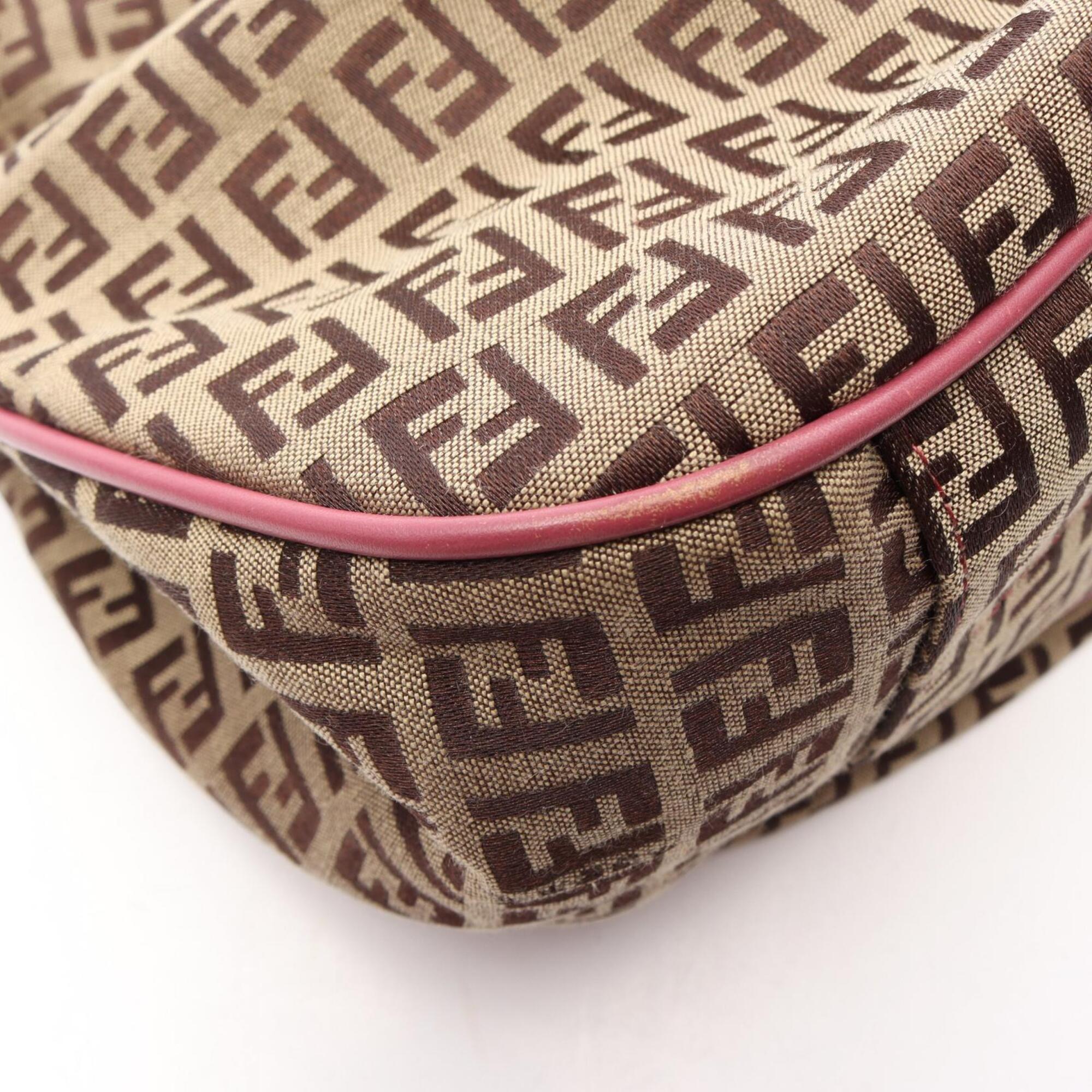 Fendi Beige Pink Canvas Leather Handbag Shoulder Bag (Pre-Owned)