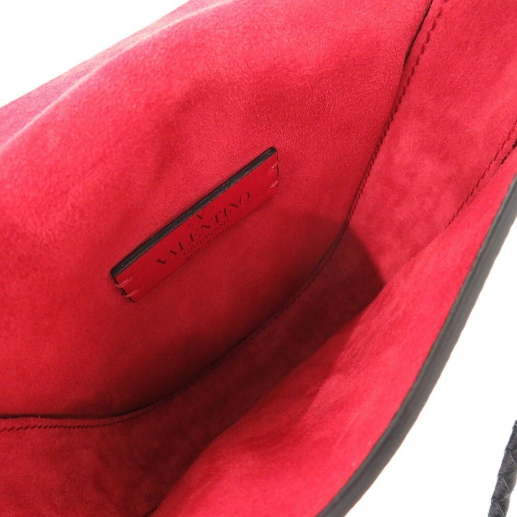 Valentino Garavani Black Red Color Leather Shoulder Bag (Pre-Owned)
