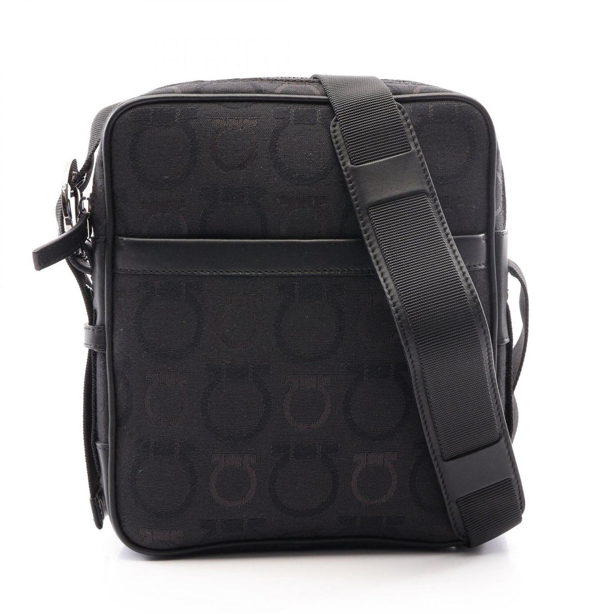 Salvatore Ferragamo Black Canvas Leather Handbag Shoulder Bag (Pre-Owned)