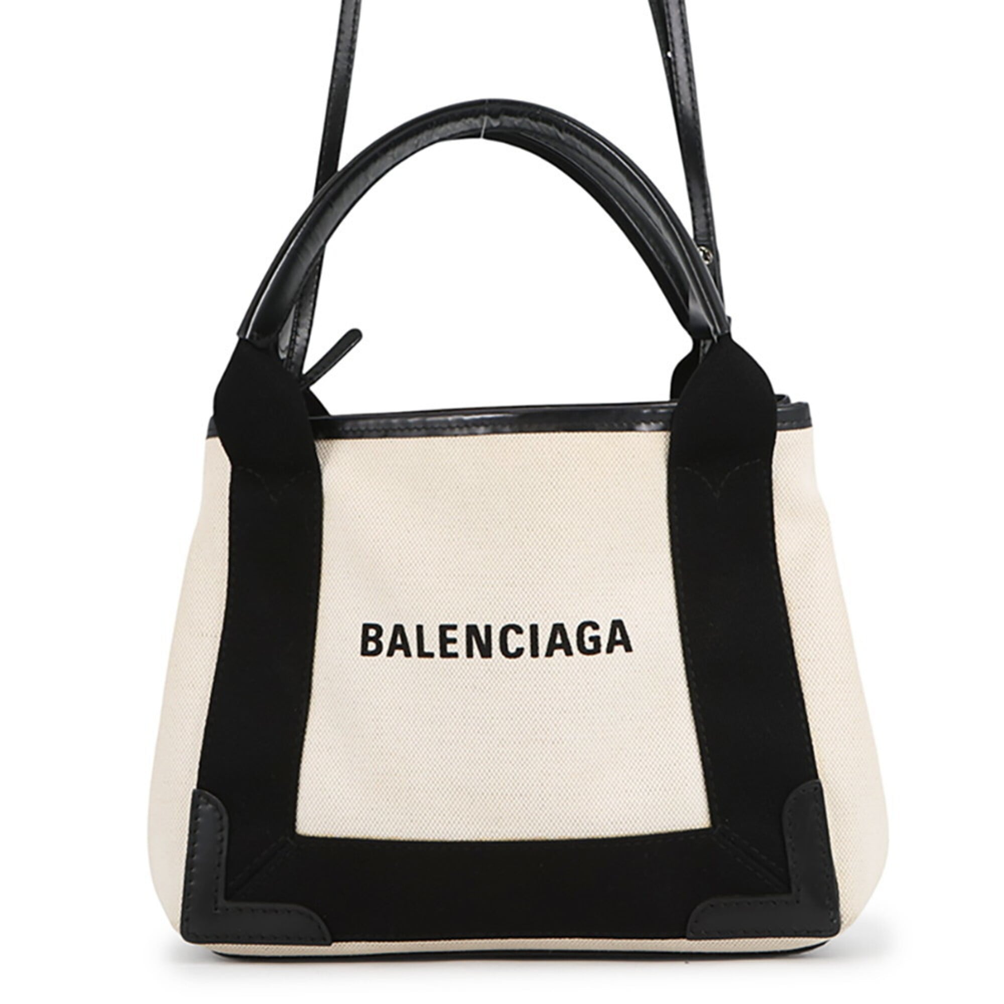 Balenciaga Black White Canvas Leather Handbag Pouch (Pre-Owned)