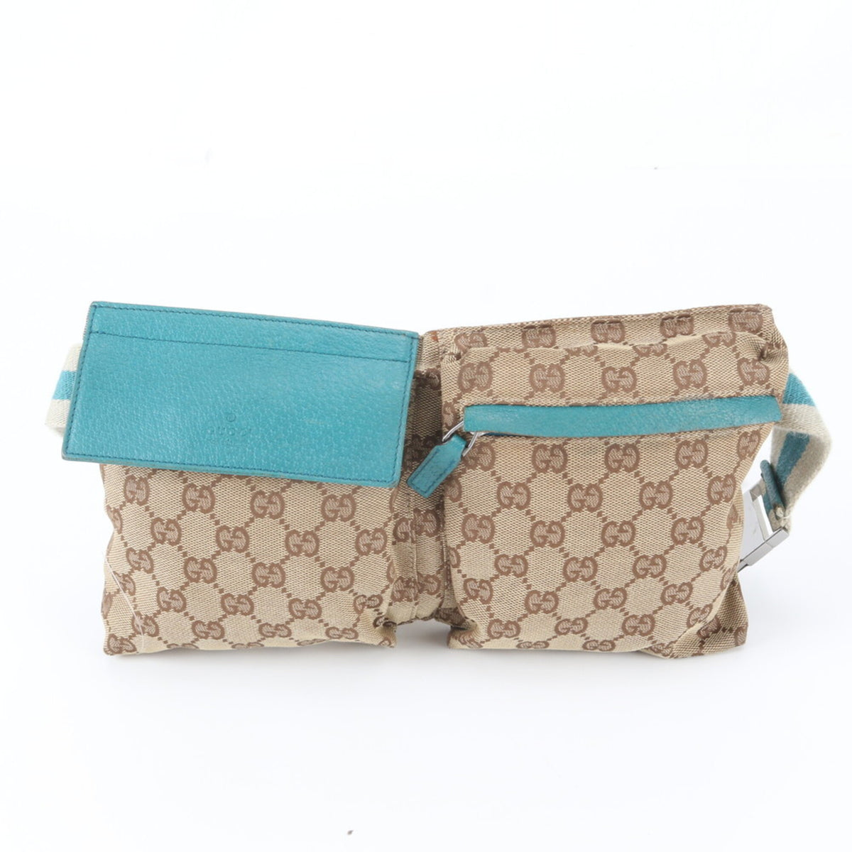 Gucci Blue Brown Leather Canvas Pouch Sling Bag (Pre-Owned)