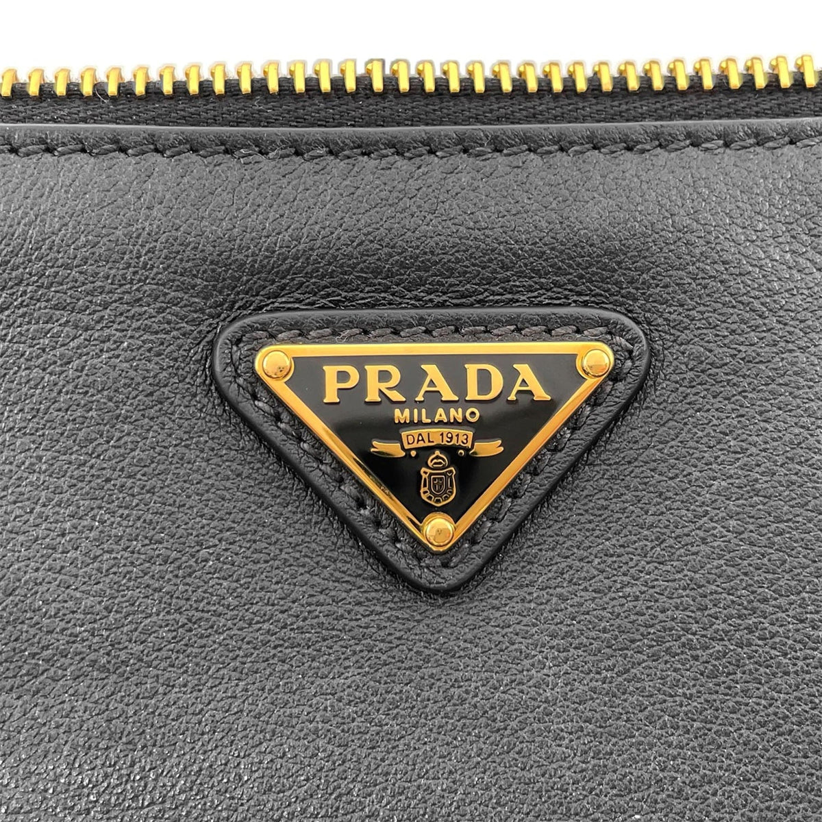 Prada Black Gold Leather Handbag Shoulder Bag (Pre-Owned)
