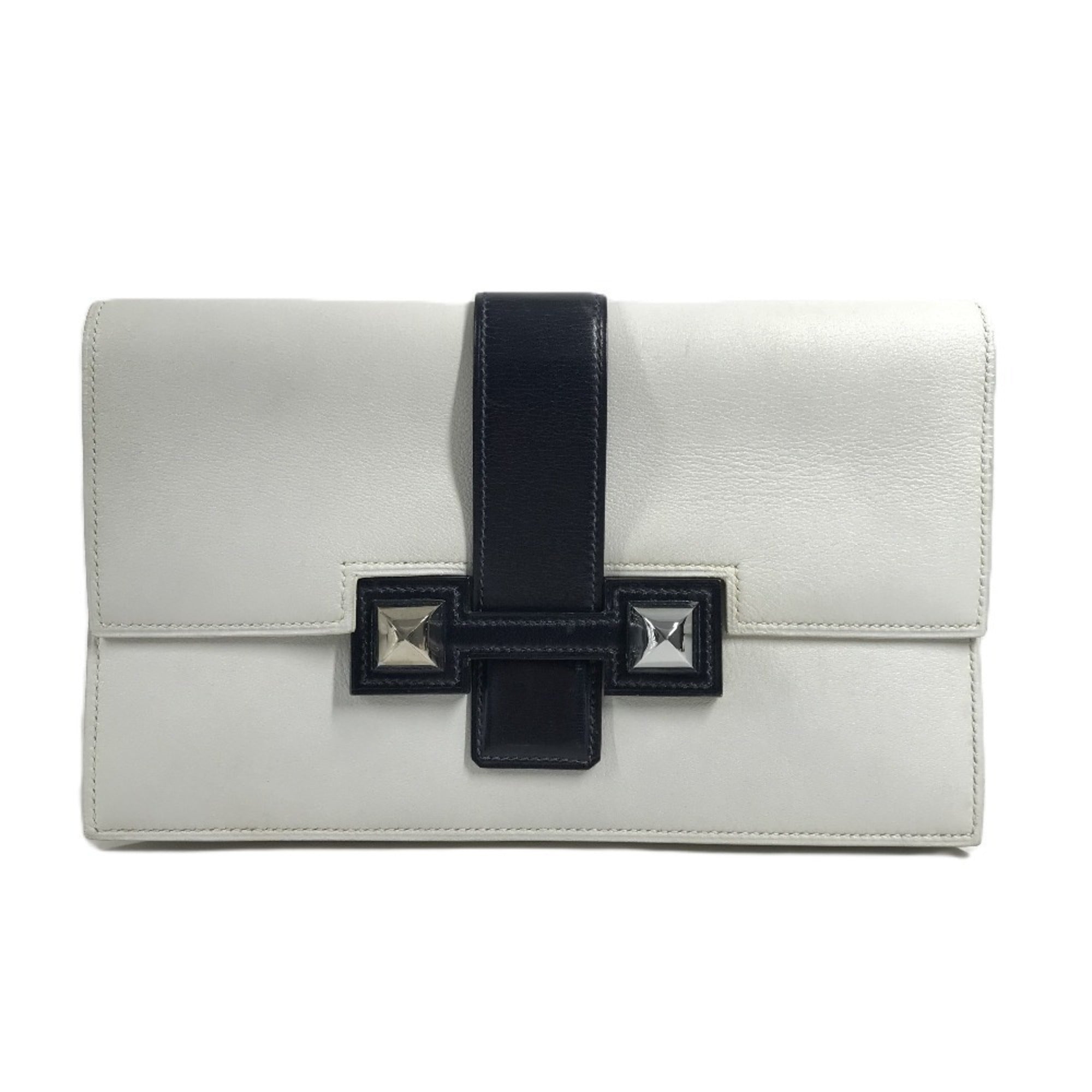 Hermes Navy White Leather Clutch Bag Pouch (Pre-Owned)