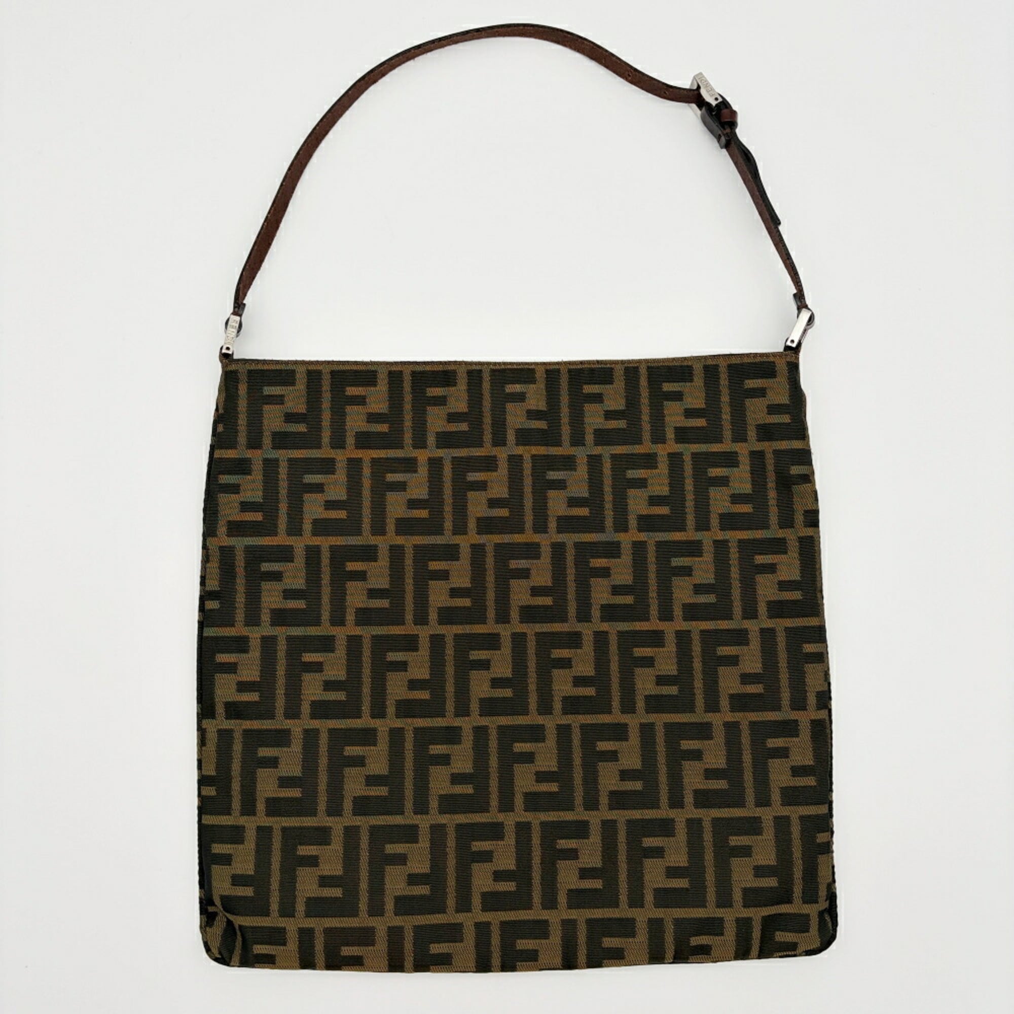 Fendi Dark Brown Canvas Leather Shoulder Bag (Pre-Owned)
