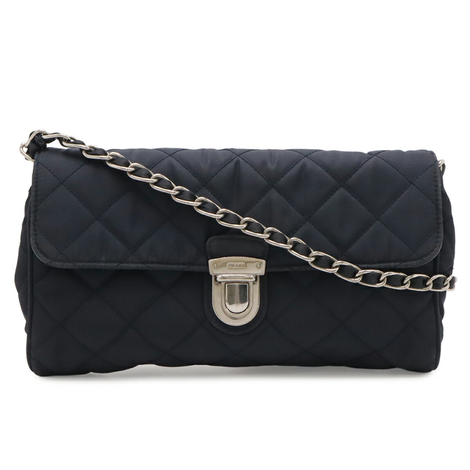 Prada Navy Nylon Leather Shoulder Bag (Pre-Owned)