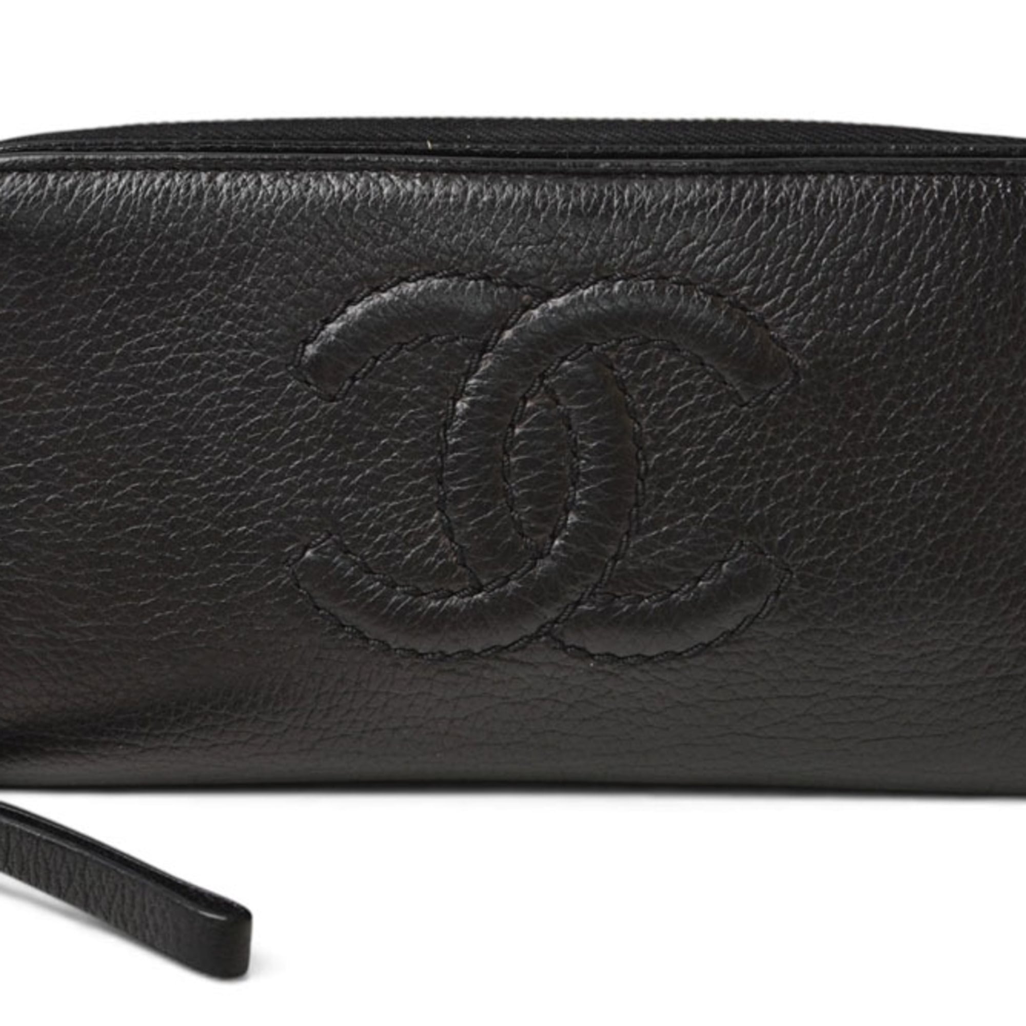 Chanel Black Leather Long Wallet (Bi-Fold) (Pre-Owned)