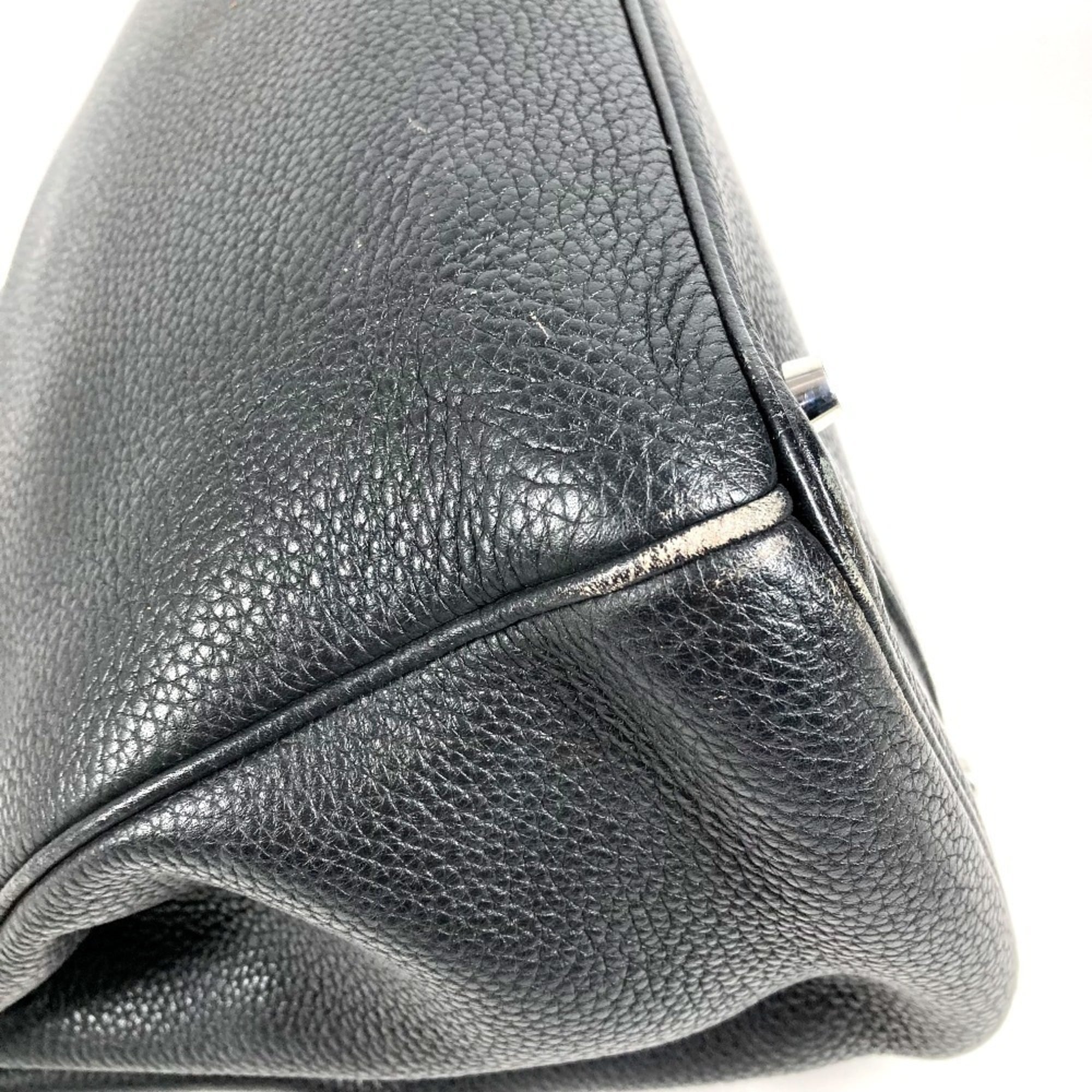 Hermes Birkin Black Leather Handbag Tote Bag (Pre-Owned)
