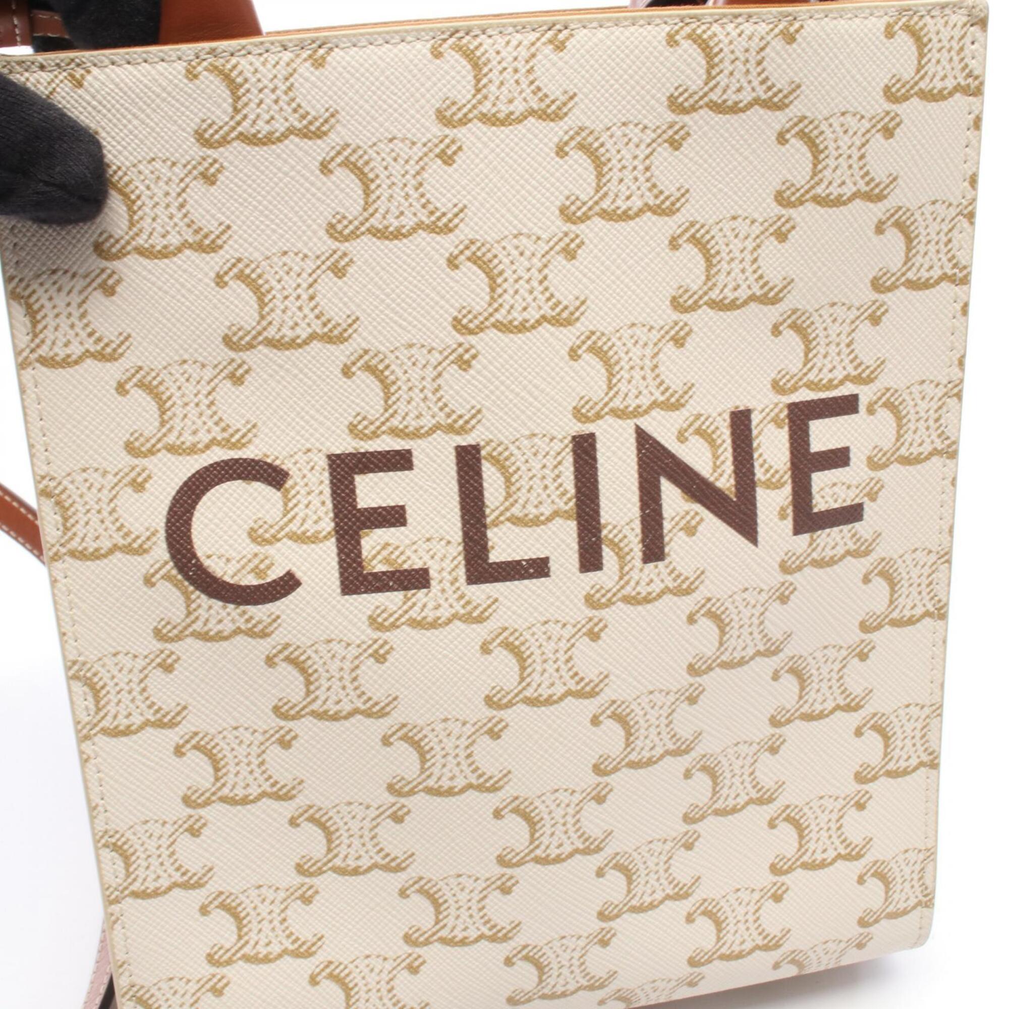 Celine Brown Ivory Coated Canvas Leather Handbag (Pre-Owned)
