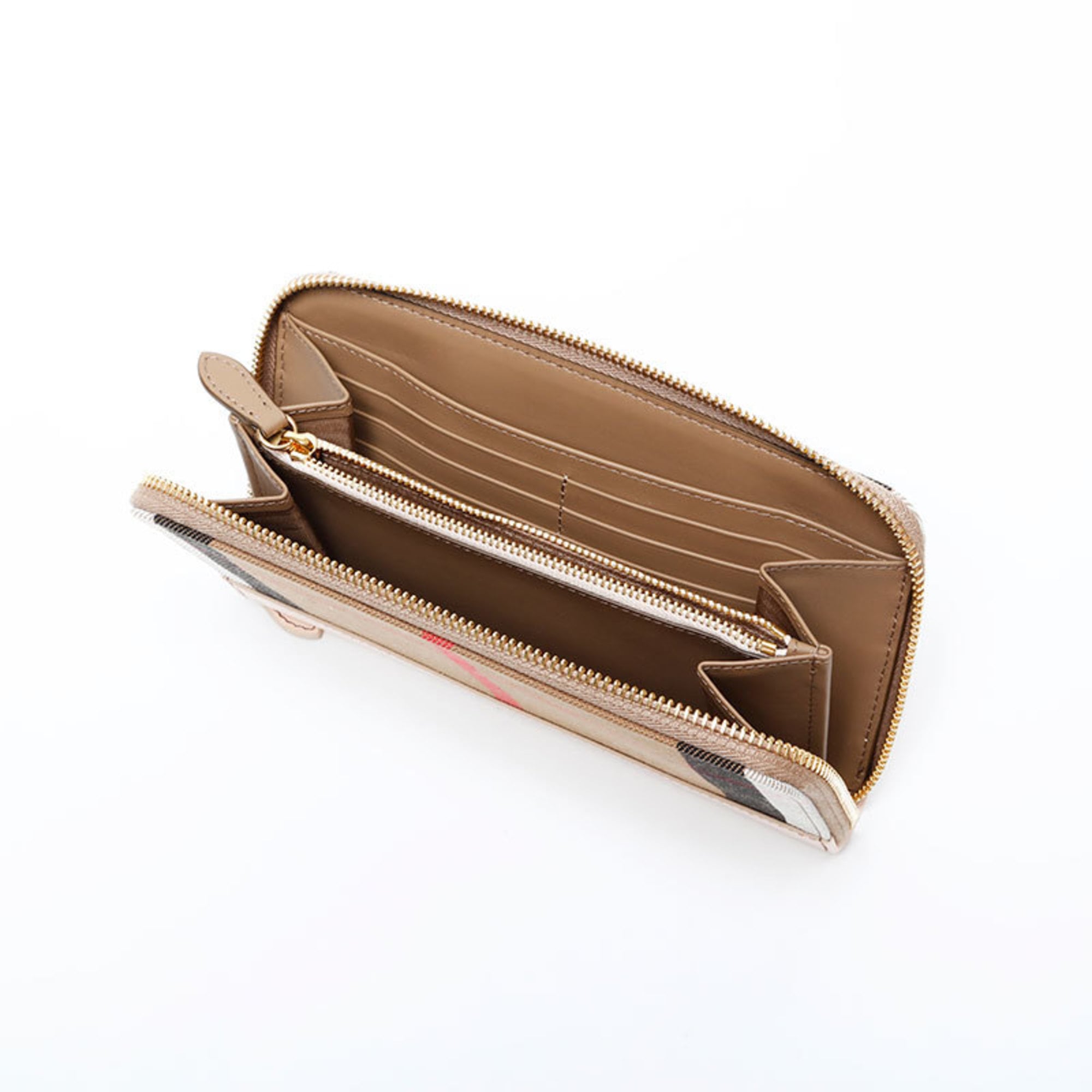 Burberry Beige Canvas Leather Long Wallet (Bi-Fold) (Pre-Owned)