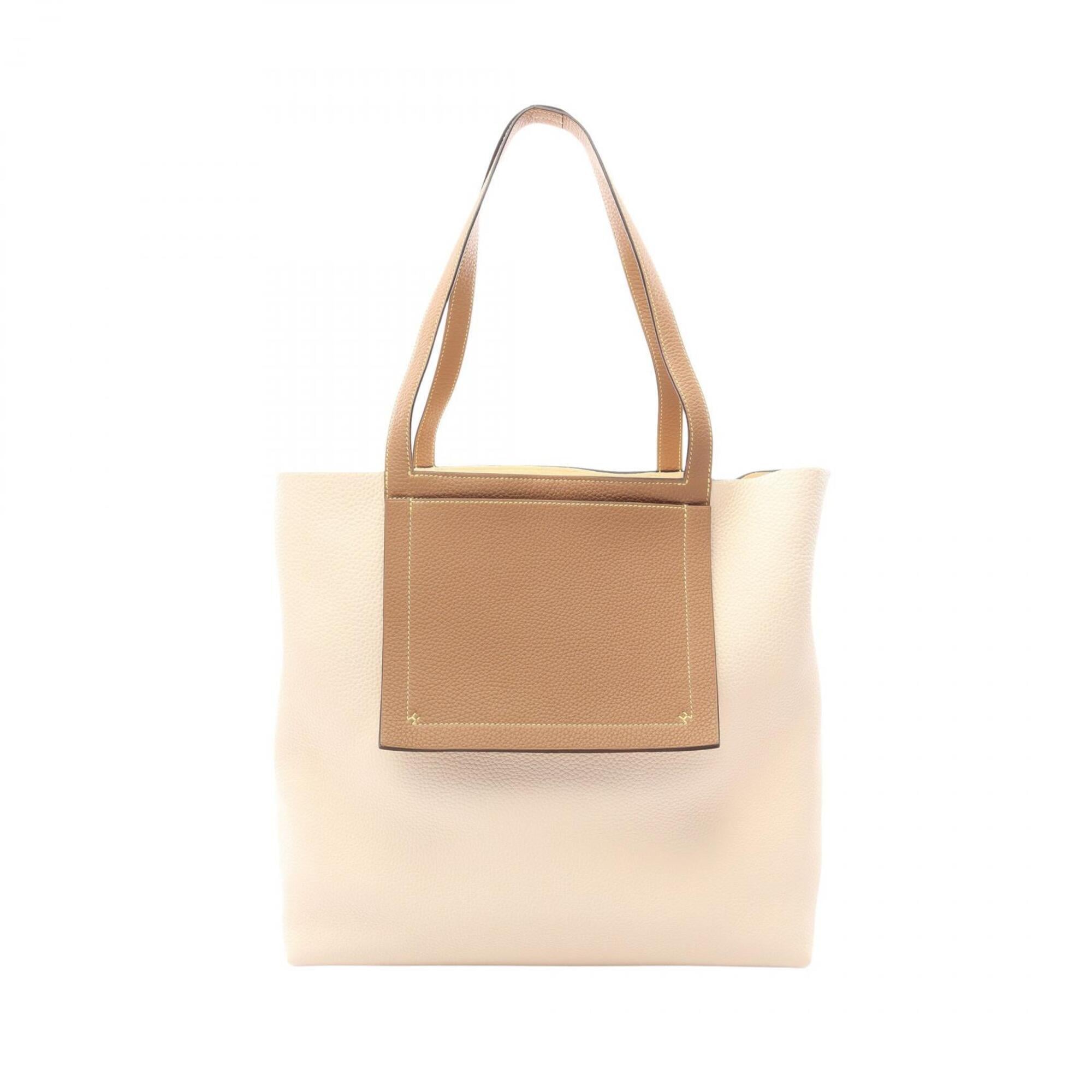 Hermes Brown Ivory Taurillon Clemence Leather Handbag Tote Bag (Pre-Owned)