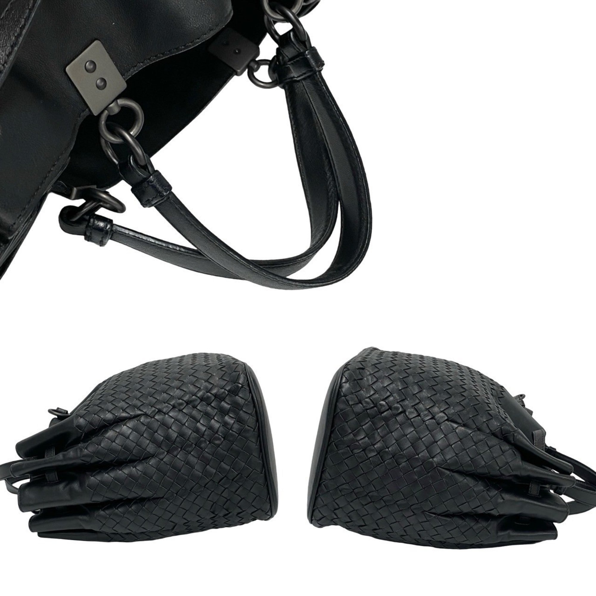 Bottega Veneta Black Leather Handbag Shoulder Bag (Pre-Owned)