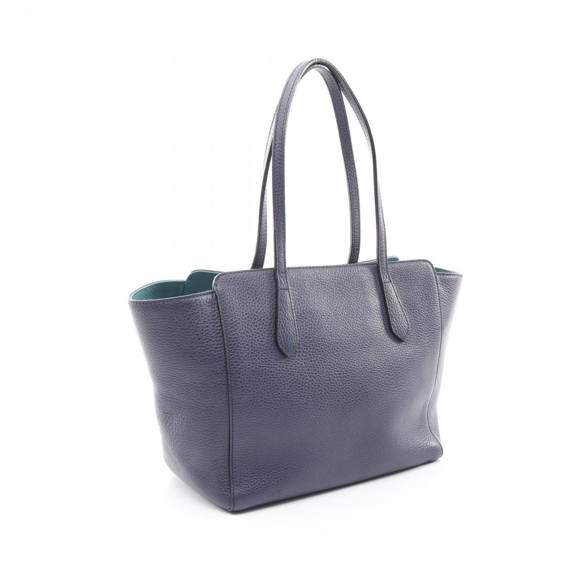 Gucci Navy Leather Handbag Tote Bag (Pre-Owned)