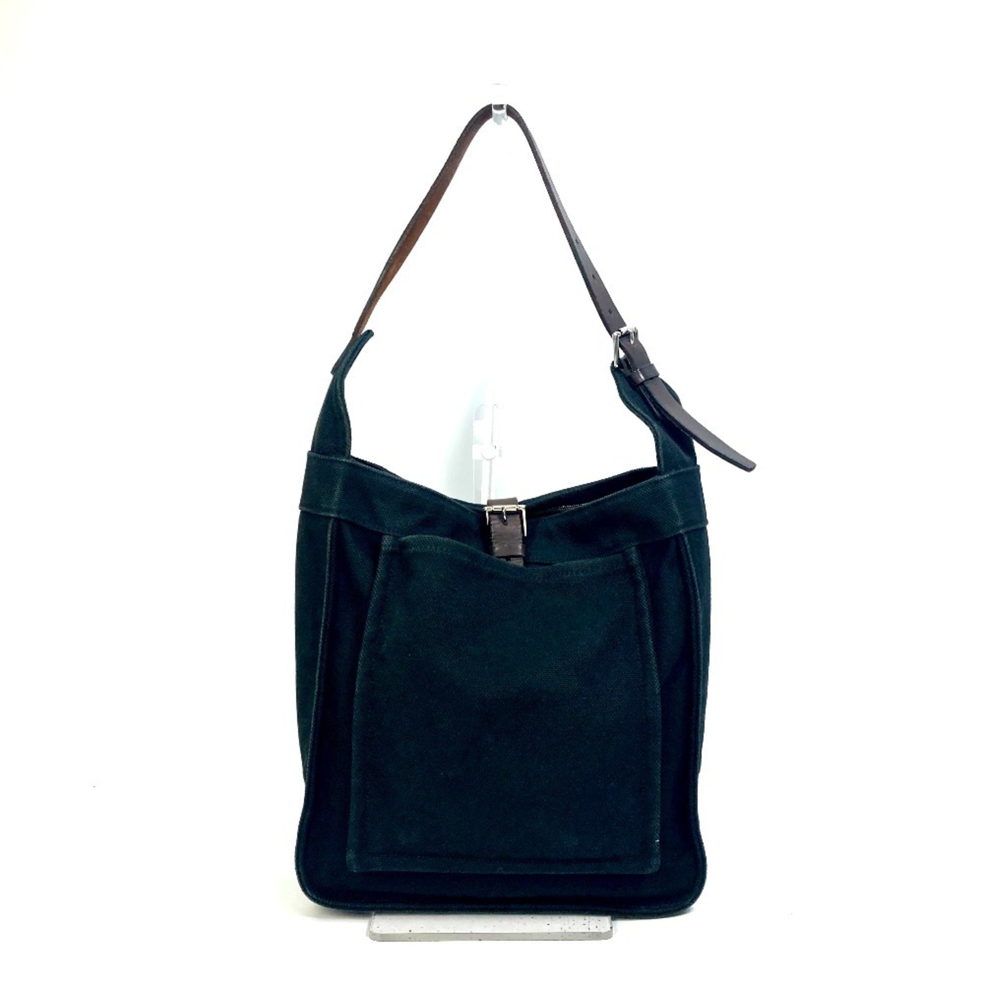 Hermes Marwari Black Canvas Leather Shoulder Bag Tote Bag (Pre-Owned)