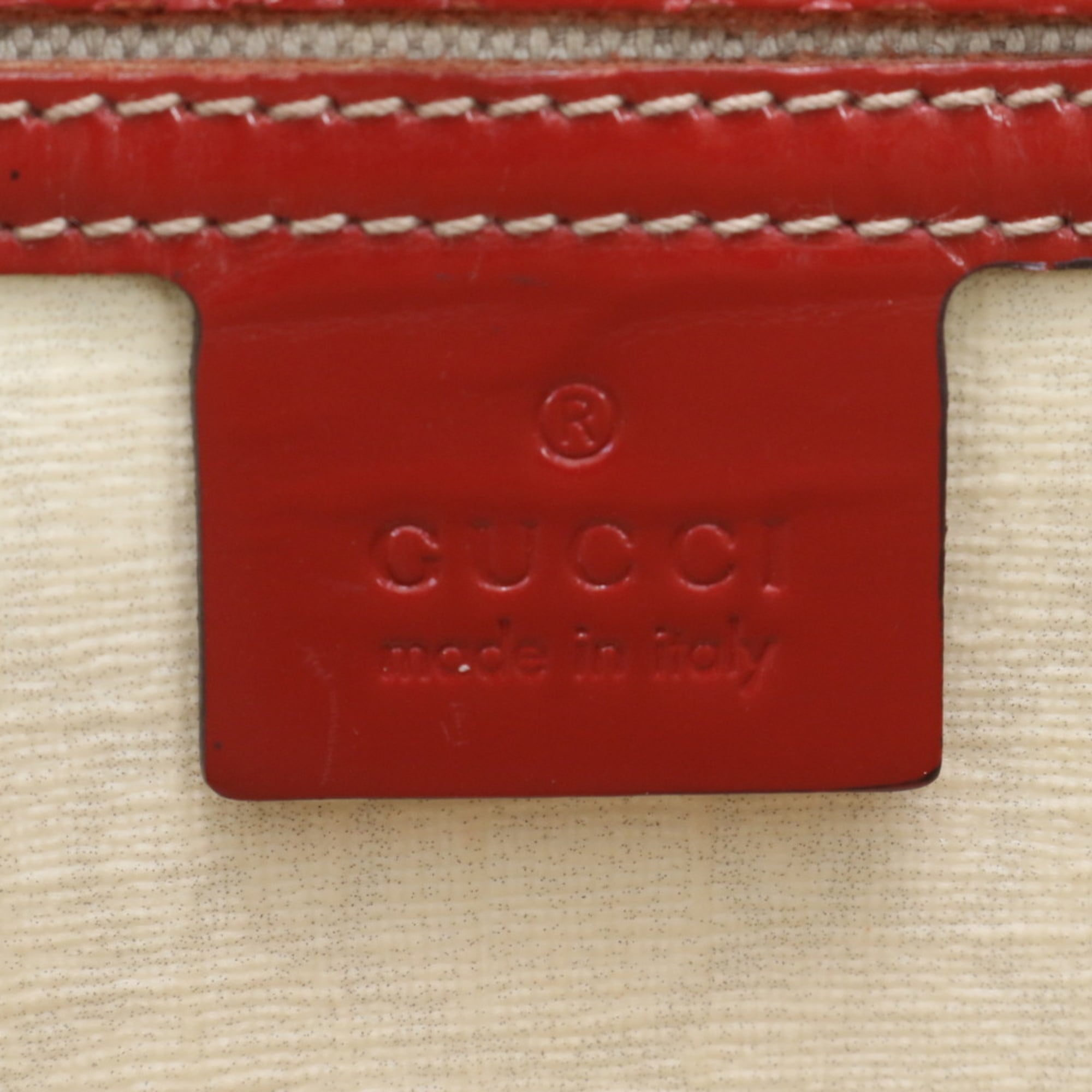 Gucci Off-White Red Color Coated Canvas Leather Handbag Tote Bag (Pre-Owned)
