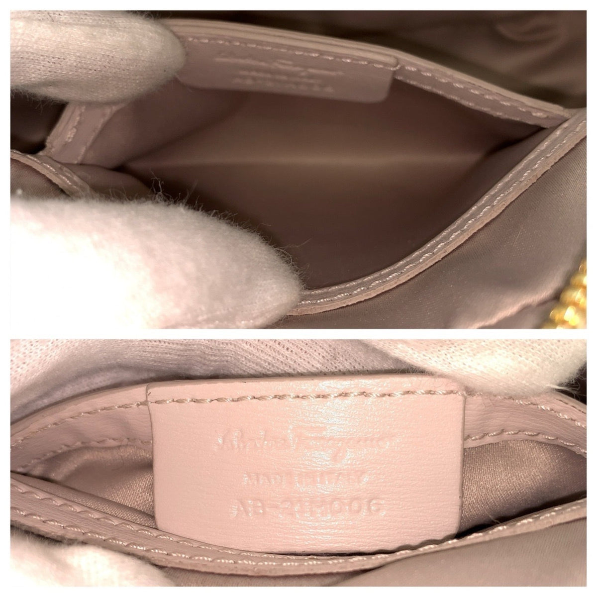 Salvatore Ferragamo Beige Pink Beige Leather Pochette Shoulder Bag (Pre-Owned)
