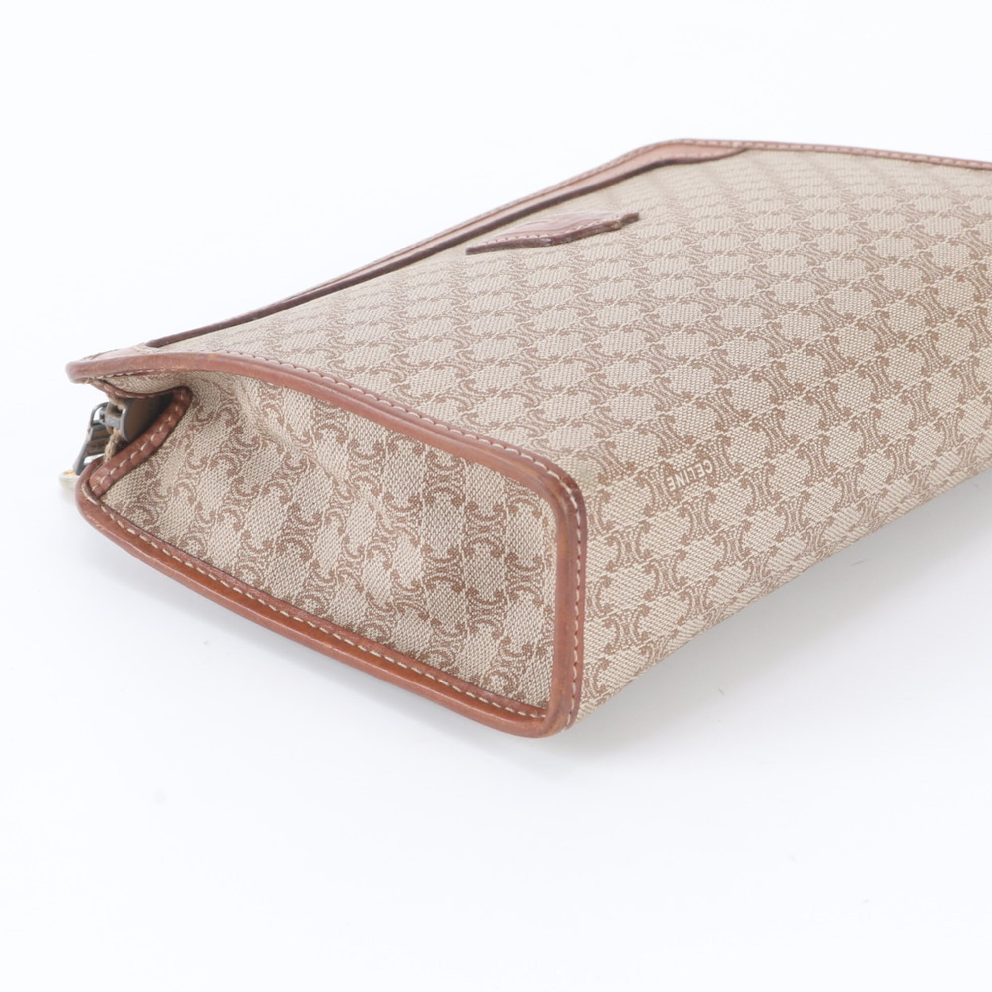 Celine Macadam Brown Coated Canvas Leather Clutch Bag Handbag Pouch (Pre-Owned)