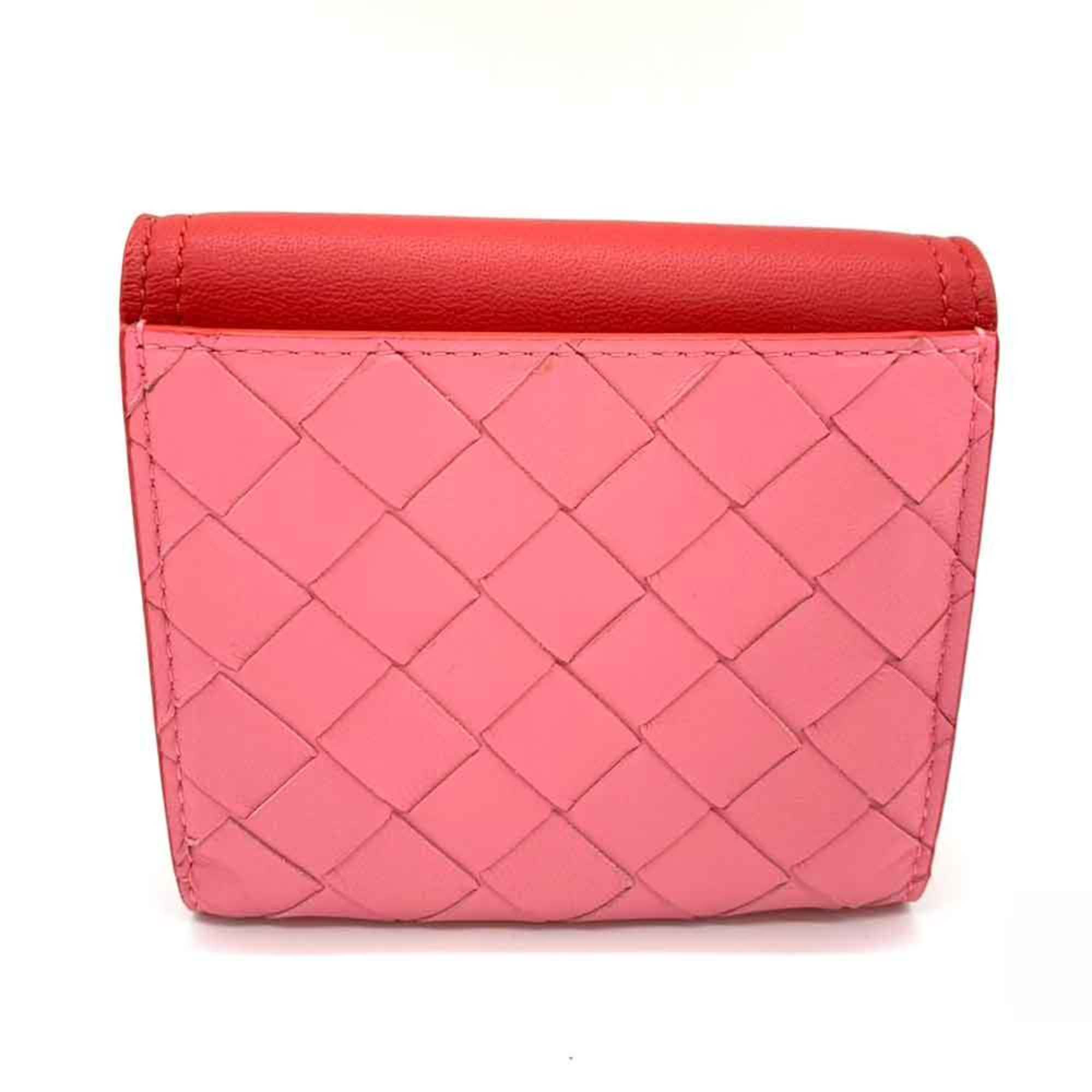 Bottega Veneta Pink Red Color Leather Wallet (Bi-Fold) (Pre-Owned)