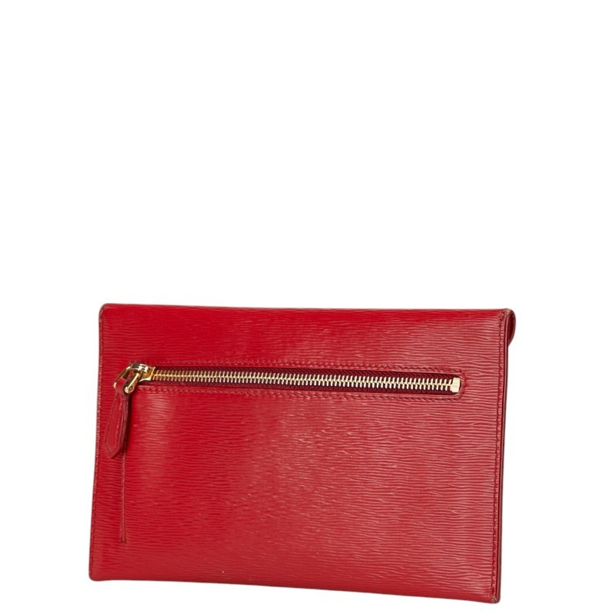 Prada Red Color Leather Long Wallet (Bi-Fold) (Pre-Owned)