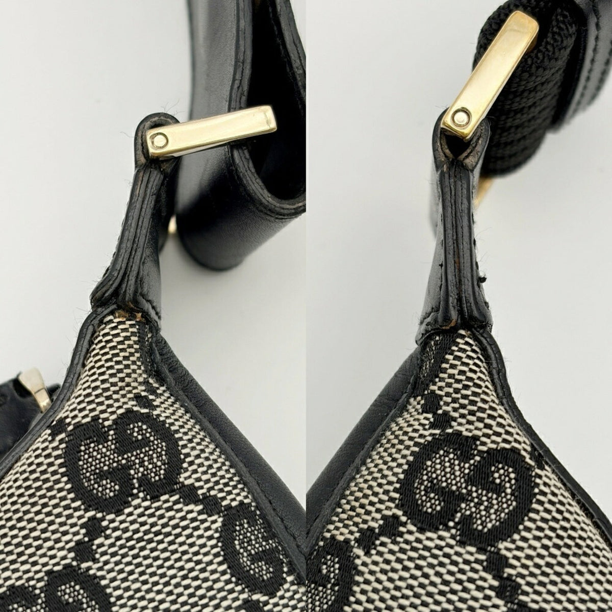 Gucci Black Gg Canvas Leather Shoulder Bag (Pre-Owned)