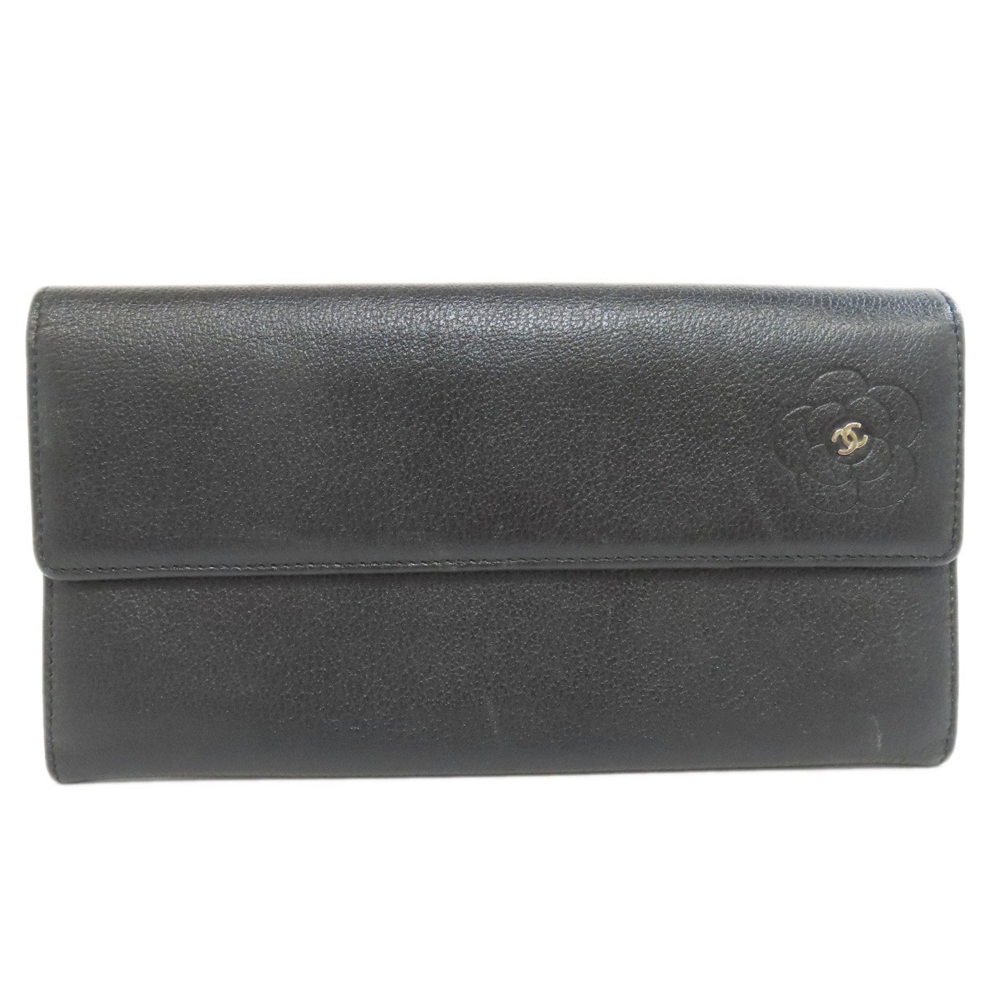 Chanel Black Leather Long Wallet (Bi-Fold) (Pre-Owned)