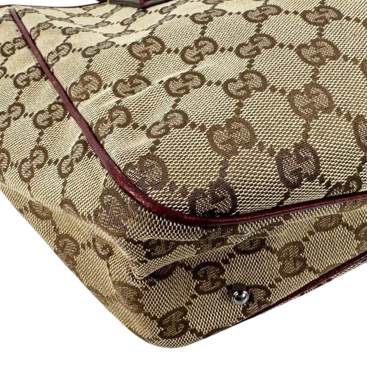 Gucci Brown Burgundy Gg Canvas Leather Tote Bag (Pre-Owned)
