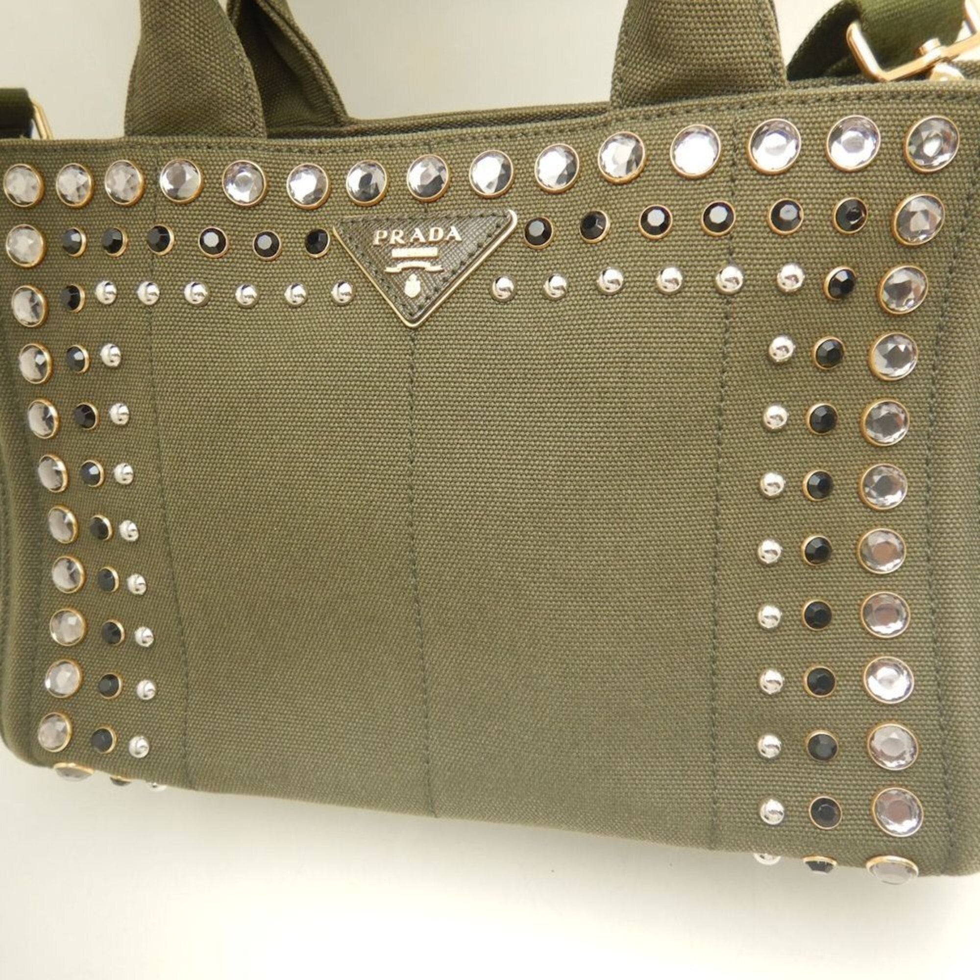 Prada Green Khaki Canvas Tote Bag (Pre-Owned)