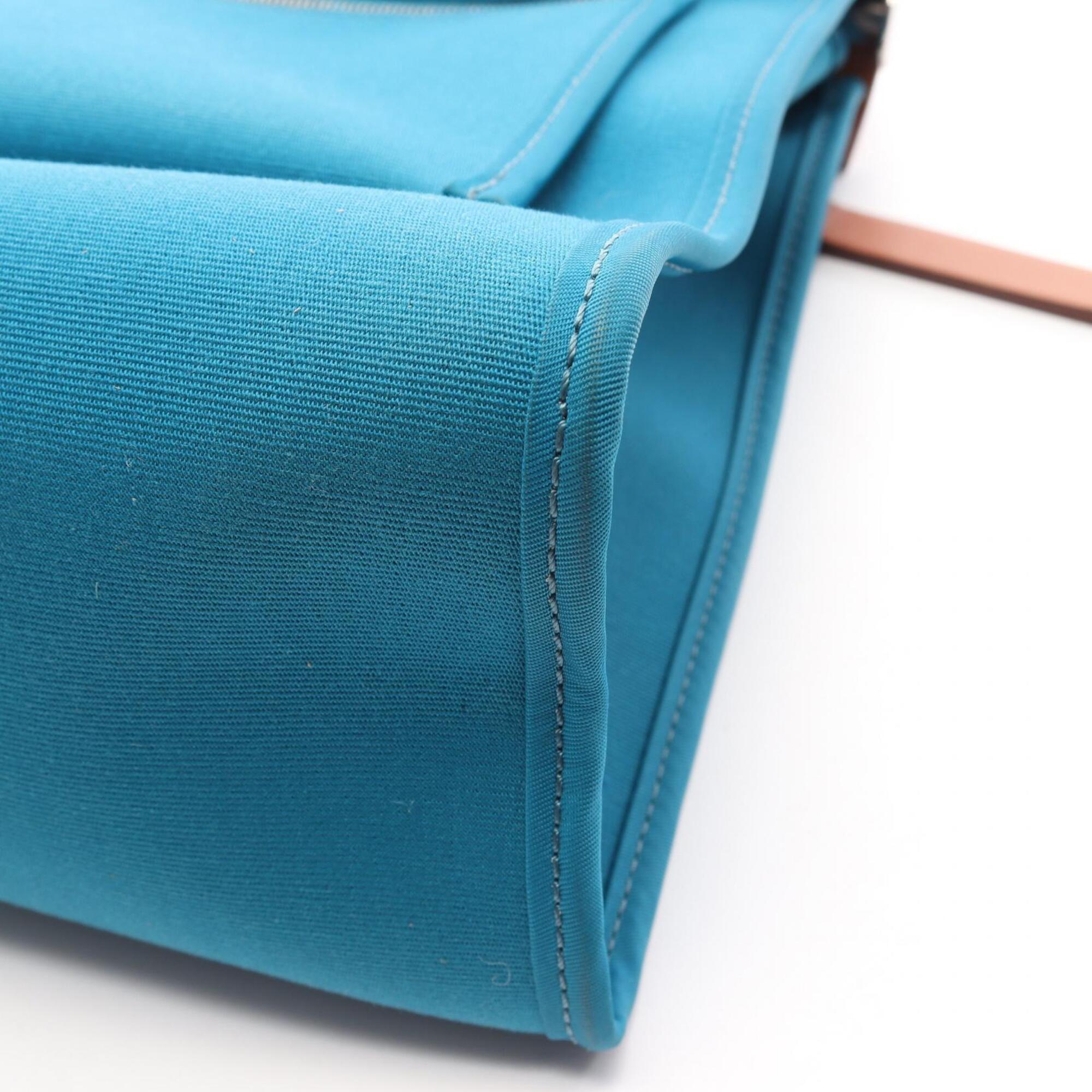 Hermes Blue Brown Canvas Toile Officier Handbag (Pre-Owned)
