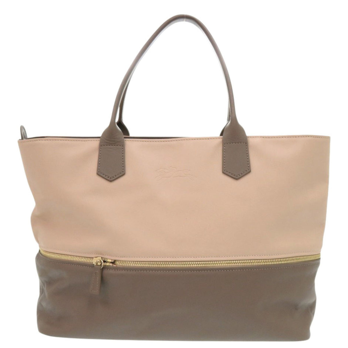 Longchamp Brown Pink Beige Leather Tote Bag (Pre-Owned)