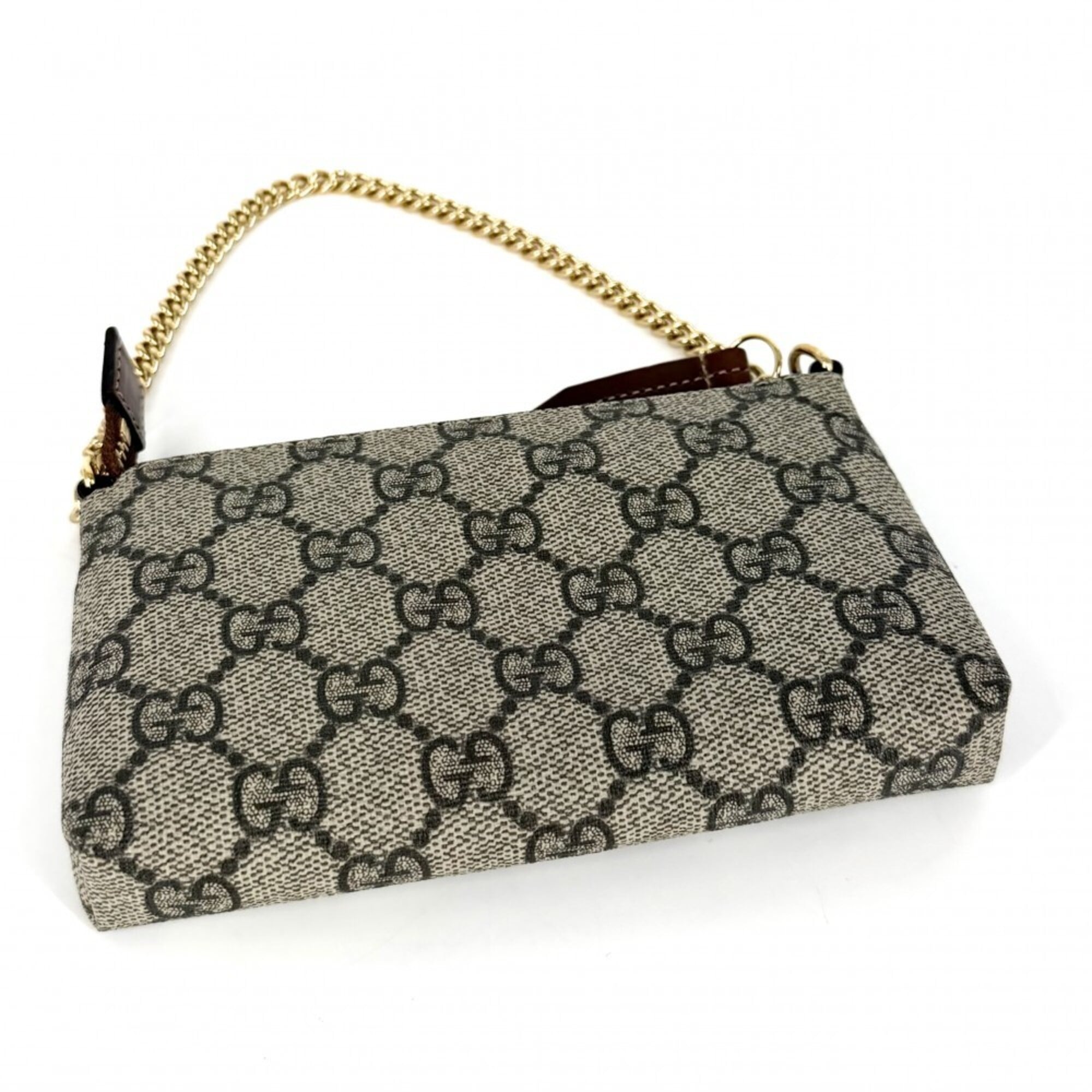 Gucci Beige Brown Gg Canvas Leather Handbag (Pre-Owned)