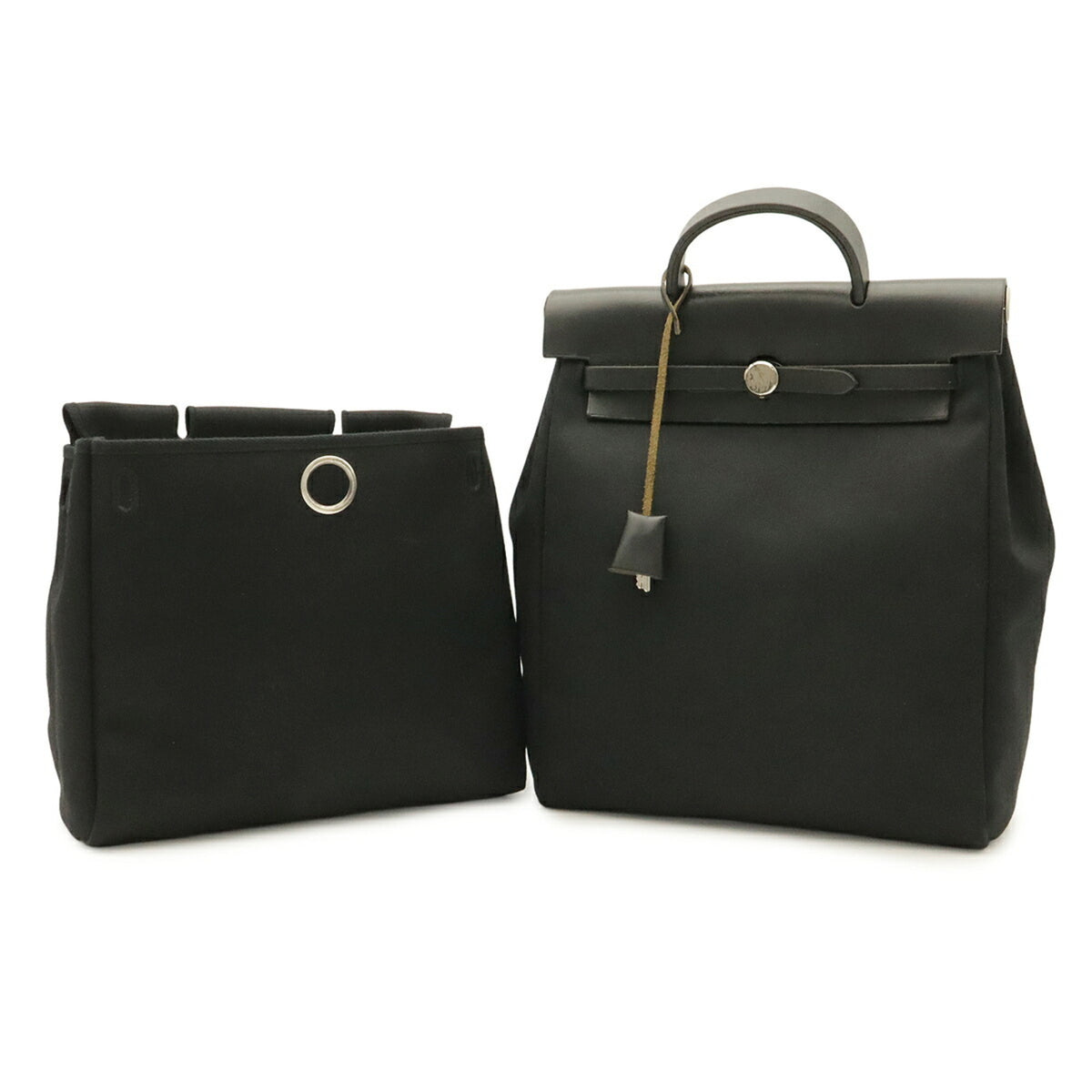 Hermes Her Bag Black Toile Officier Leather Backpack Handbag (Pre-Owned)