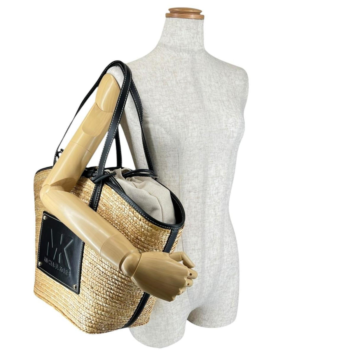 Michael Kors Black Ivory Canvas Leather Handbag (Pre-Owned)