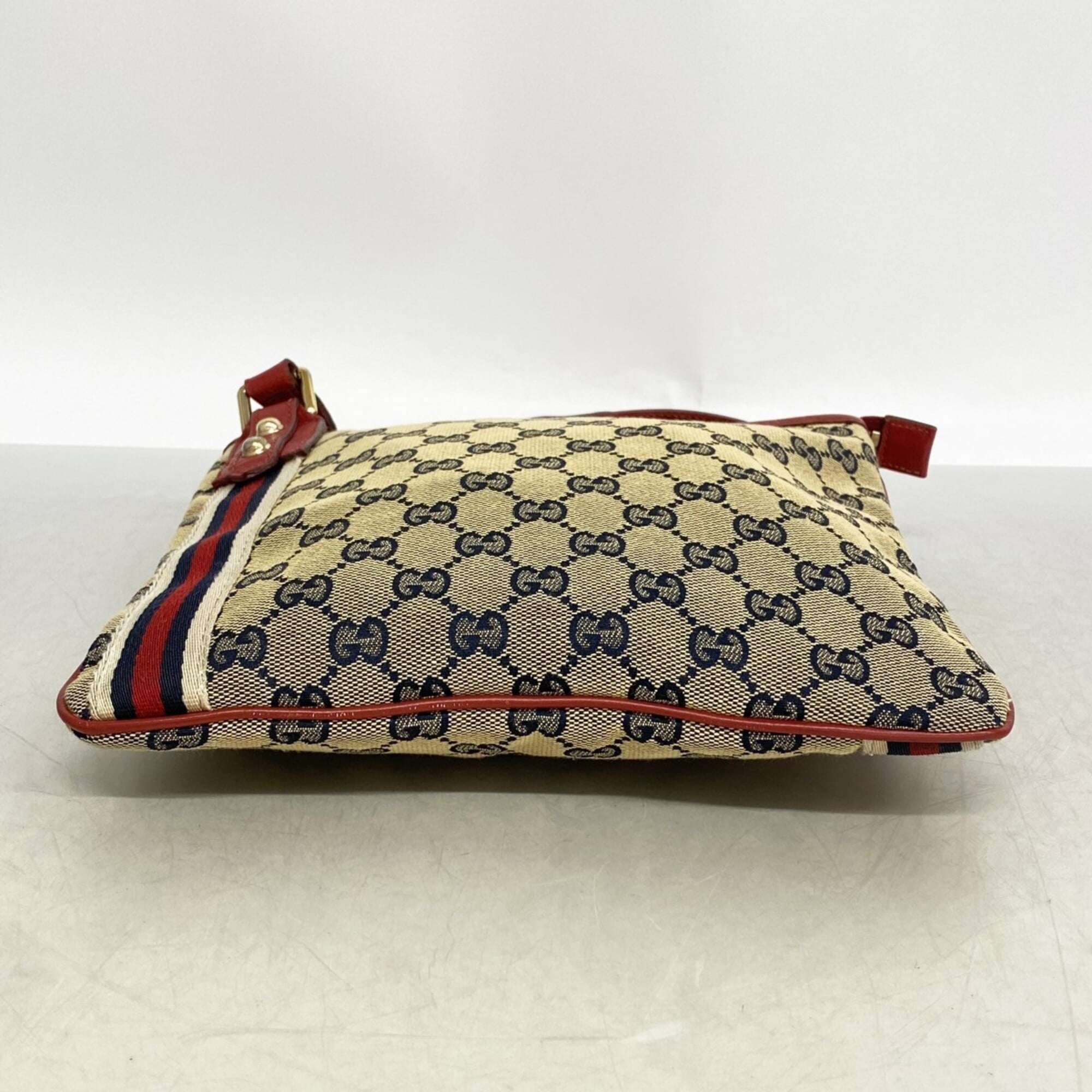 Gucci Navy Red Color Canvas Shoulder Bag (Pre-Owned)